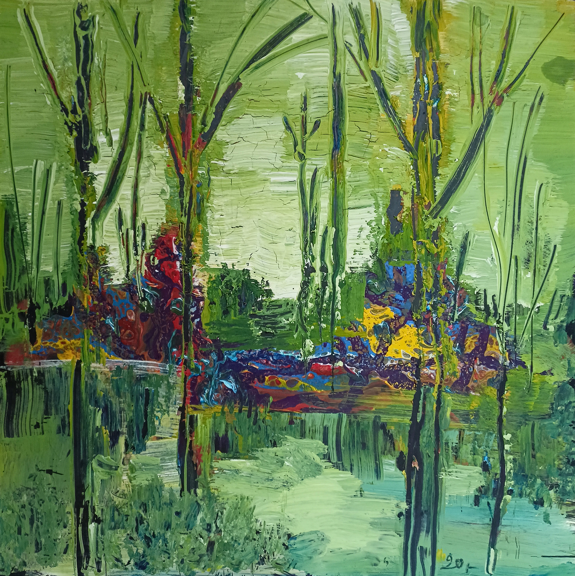 Без названия (Озеро). б/д. Оргалит, масло. 41Х41см. Арт. KP-013