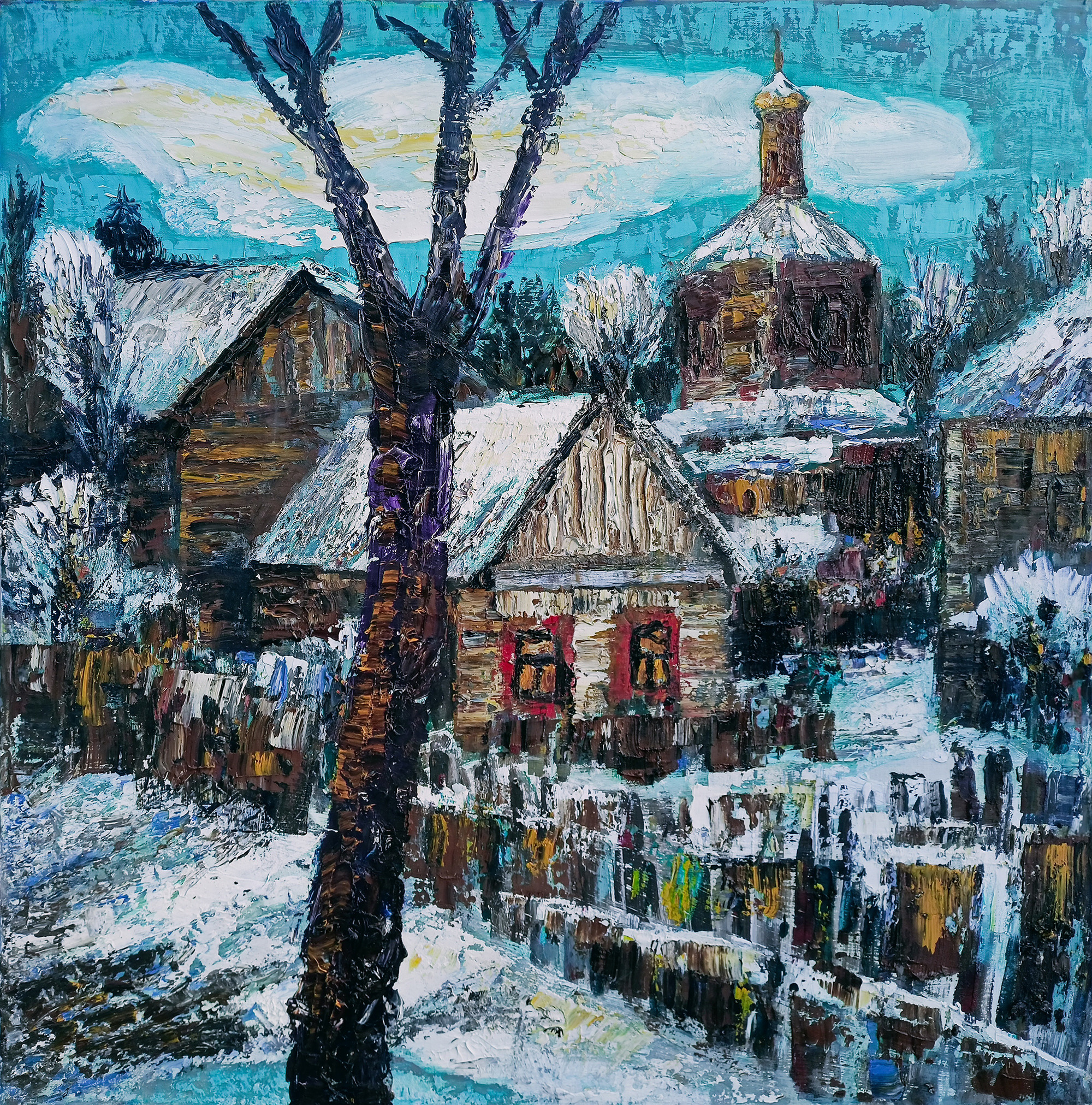 Без названия (Зима в деревне). б/д. Холст, масло, акрил. 50Х40см. Арт. AP-006