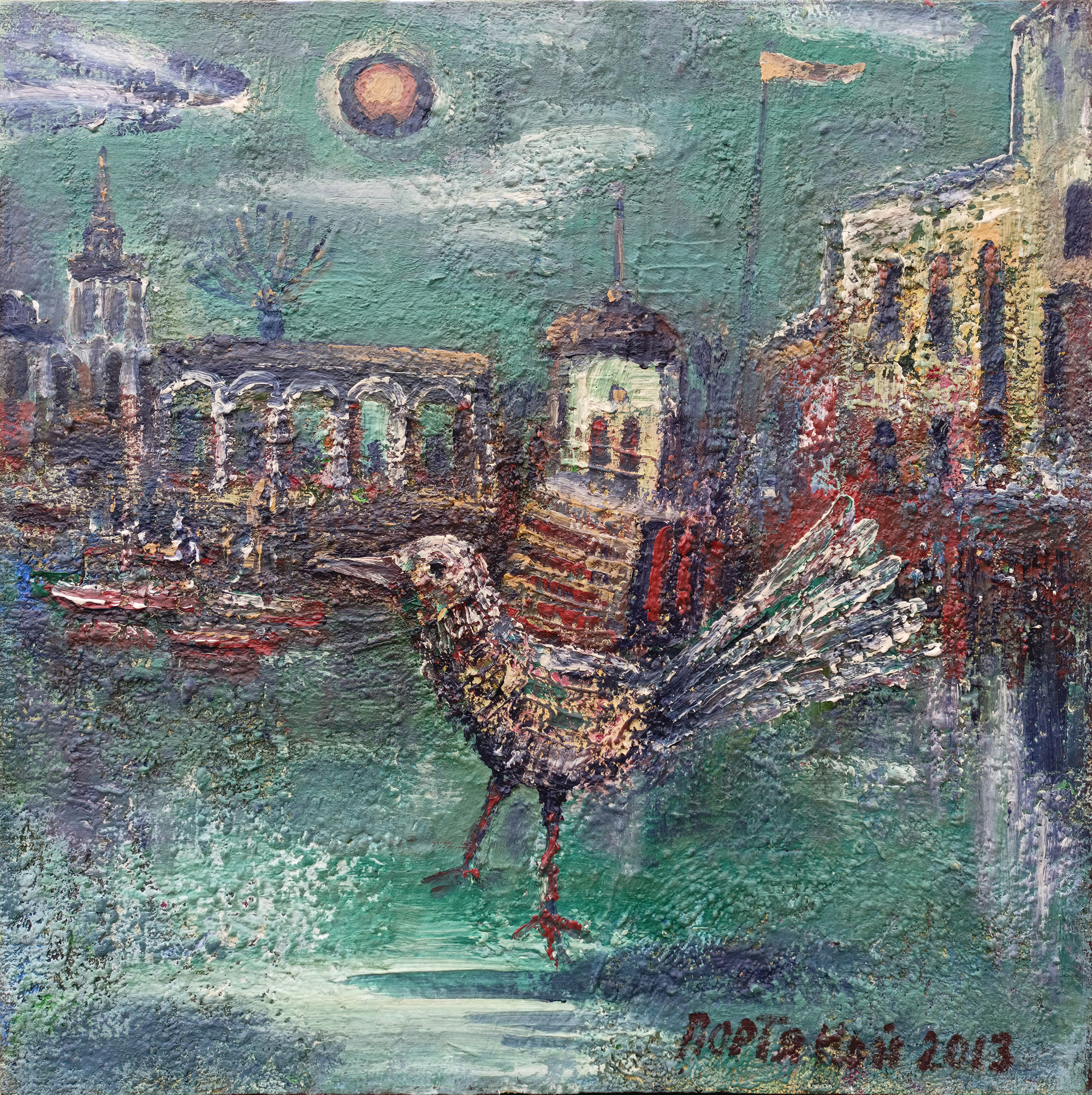 Пейзаж с птичкой. Птица, пейзаж. Современная живопись. Холст, масло, акрил.