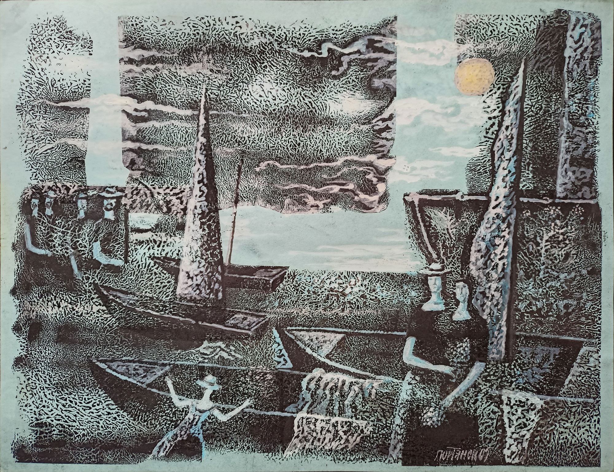 Пейзаж с парусниками. 2006г. Бумага, акрил, смешанная техника. 50Х65см. Арт. HG-025