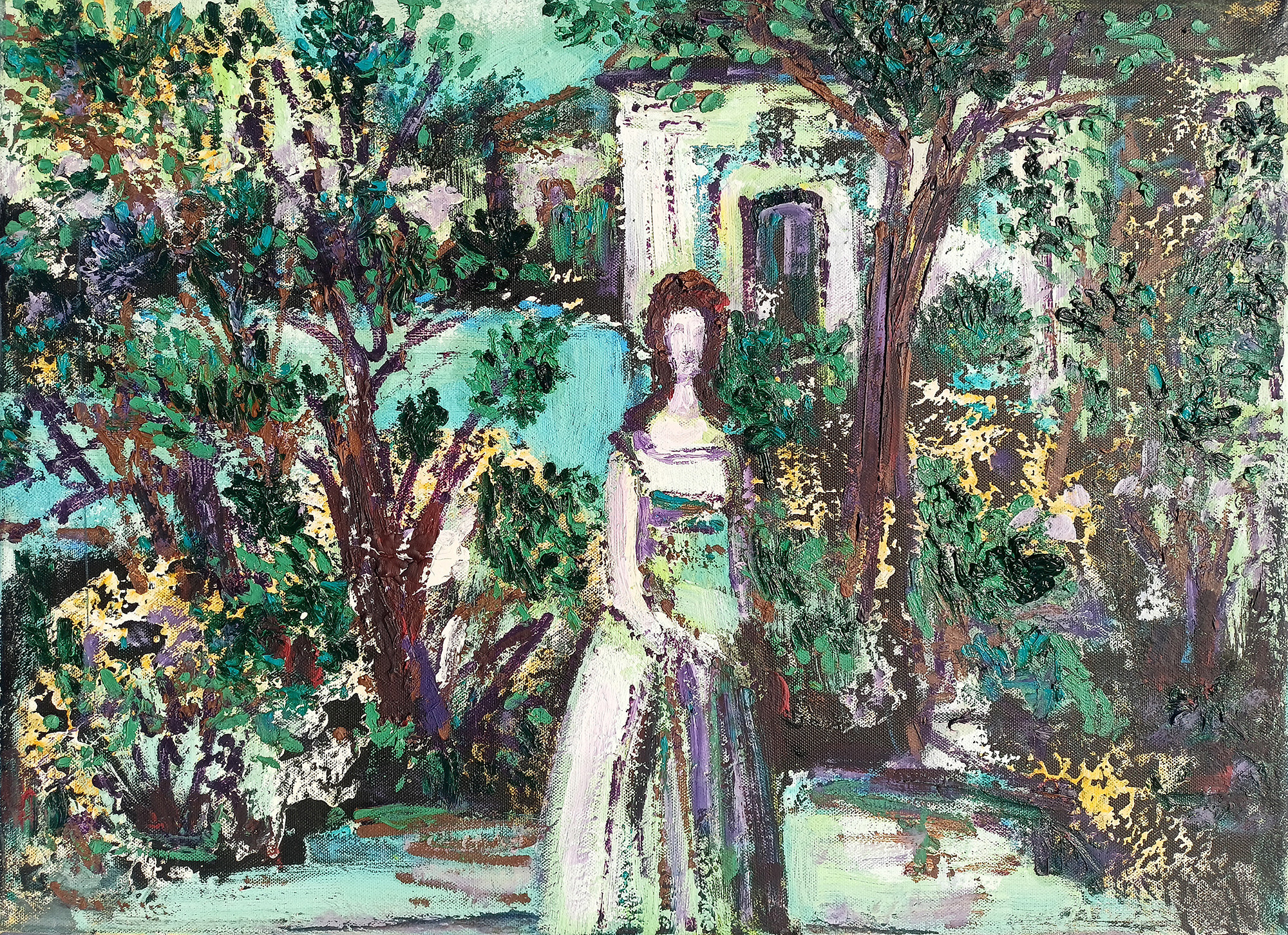 Пейзаж с девушкой. 2014г. Холст, масло, акрил. 50Х70см. Арт. AP-009