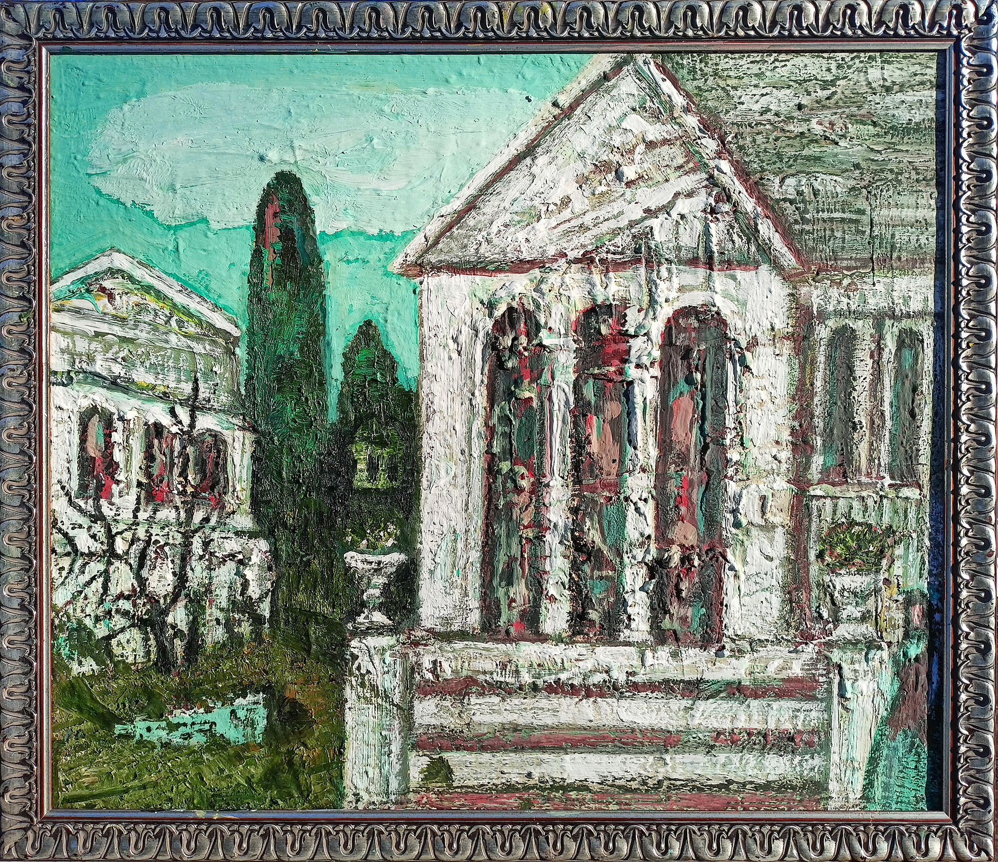 Untitled (House with cypresses). 2010 Canvas, oil, acrylic. 60X70cm. Art. AP-004