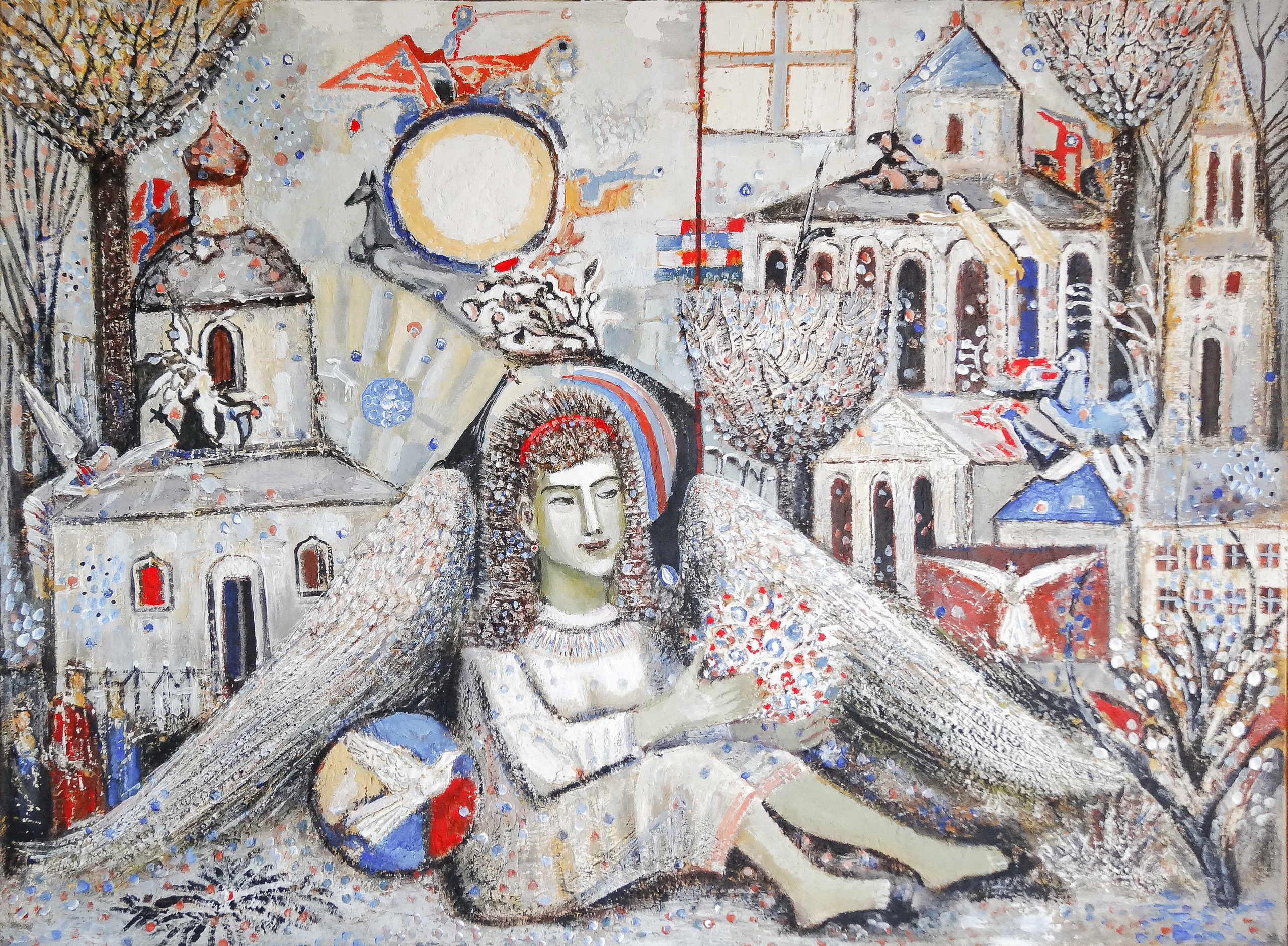 Ангел-хранитель с цветами. 2012г. Холст, масло, акрил. 90Х120см. Арт. ...