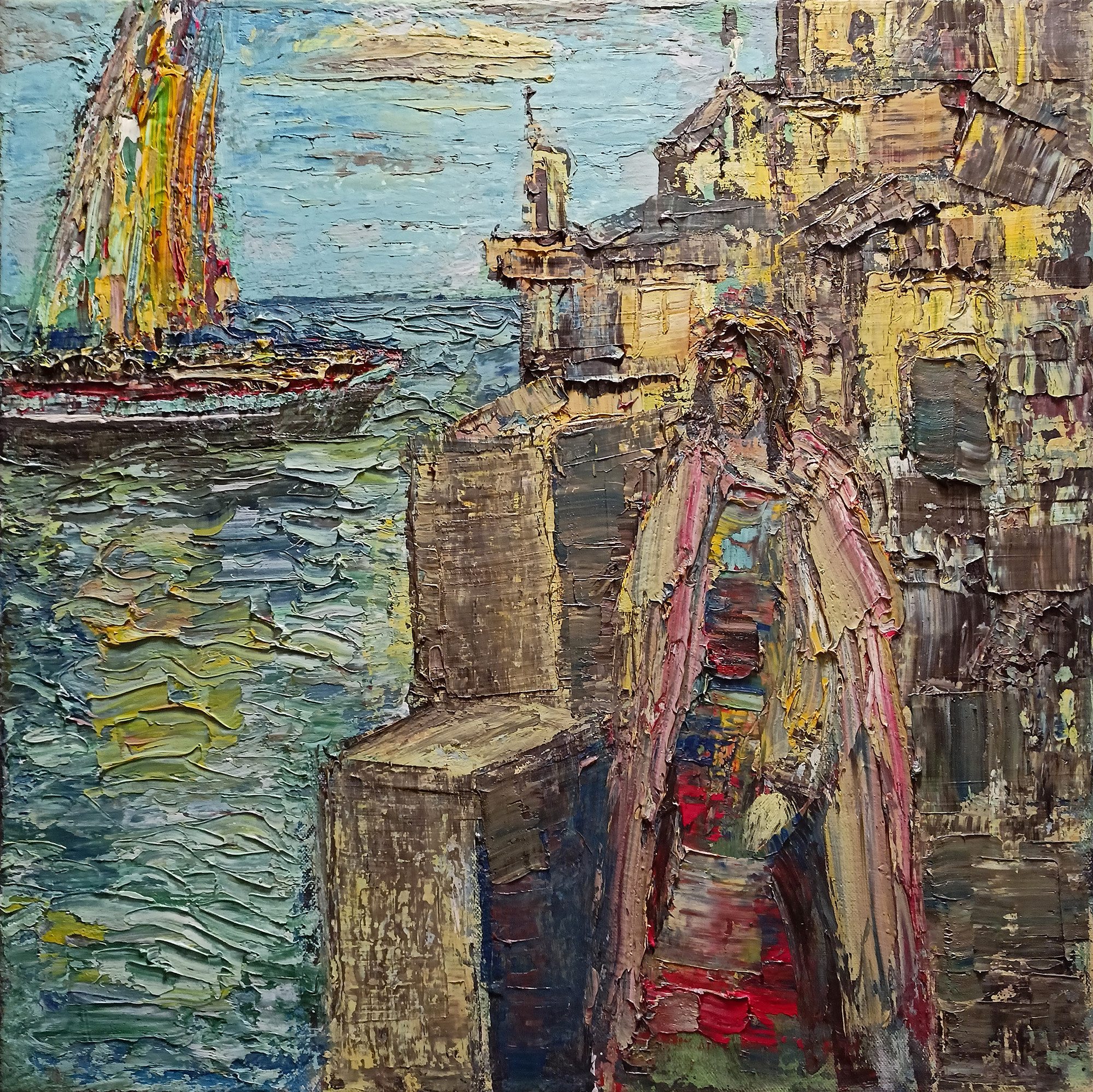 Girl by the sea. 2014 Canvas, oil, acrylic. 50X50cm. Art. CP-013