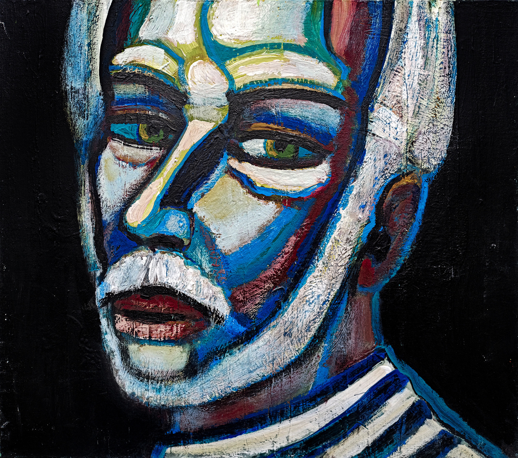 Портрет мужчины. Черный холст. Холст, масло, акрил. Современная живопись. Черные доски, проект.