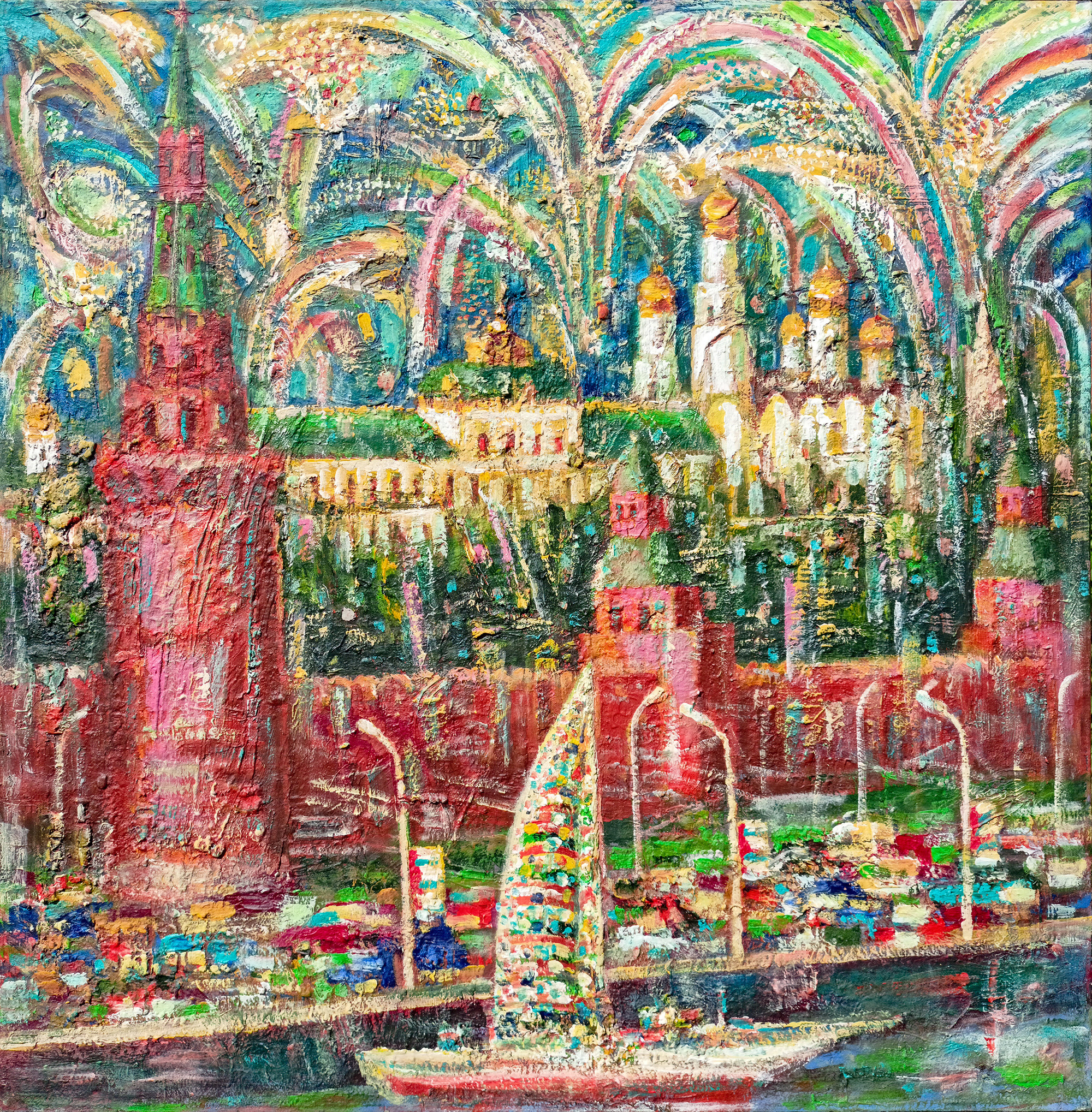 Красная площадь с парусниками. 2010г. Холст, масло, акрил. 90Х90см. Арт. AP-069