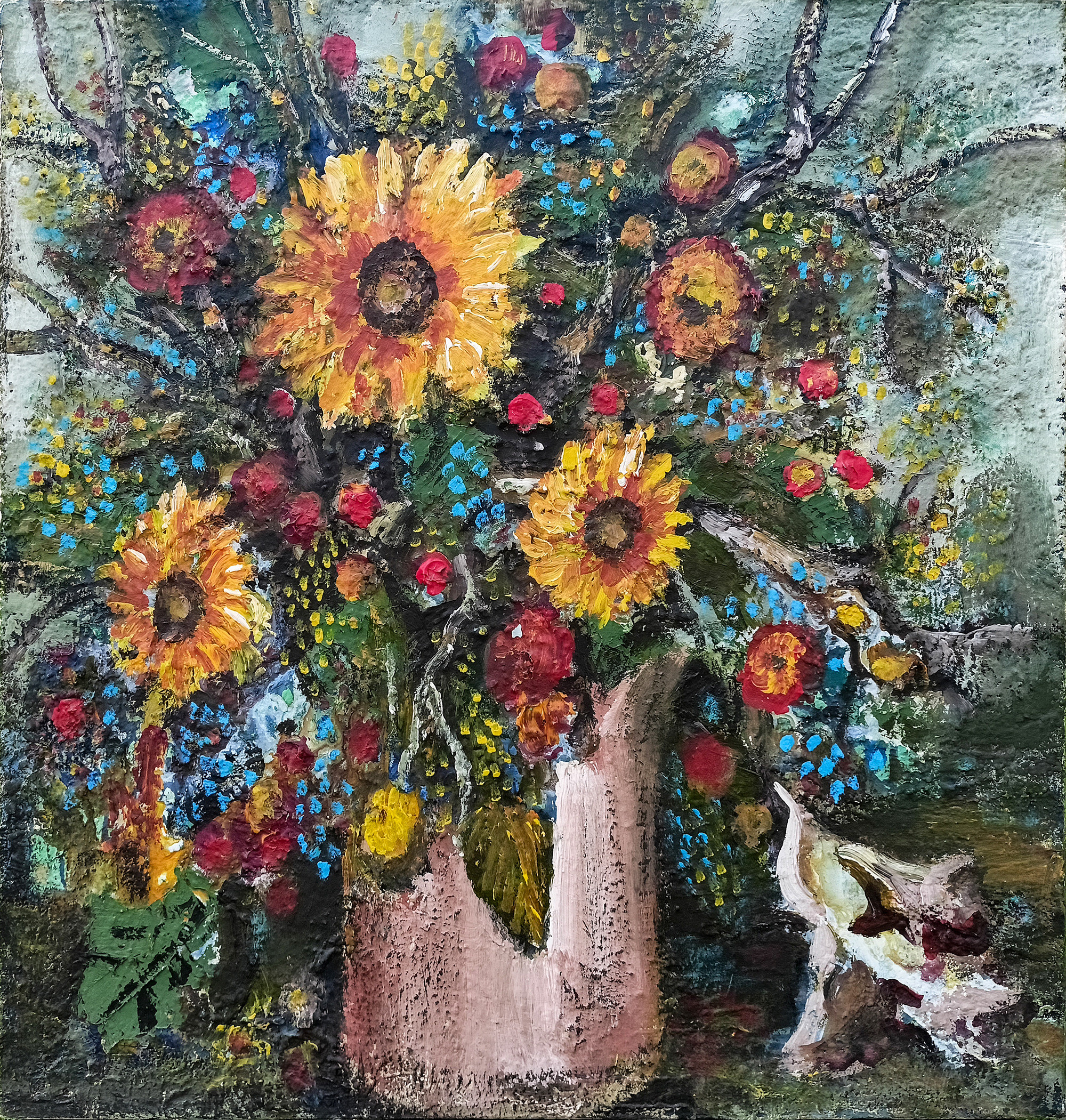 Праздничный натюрморт с подсолнухами. 1998-2013гг. Холст, масло. 70Х70см. Арт. AP-032	