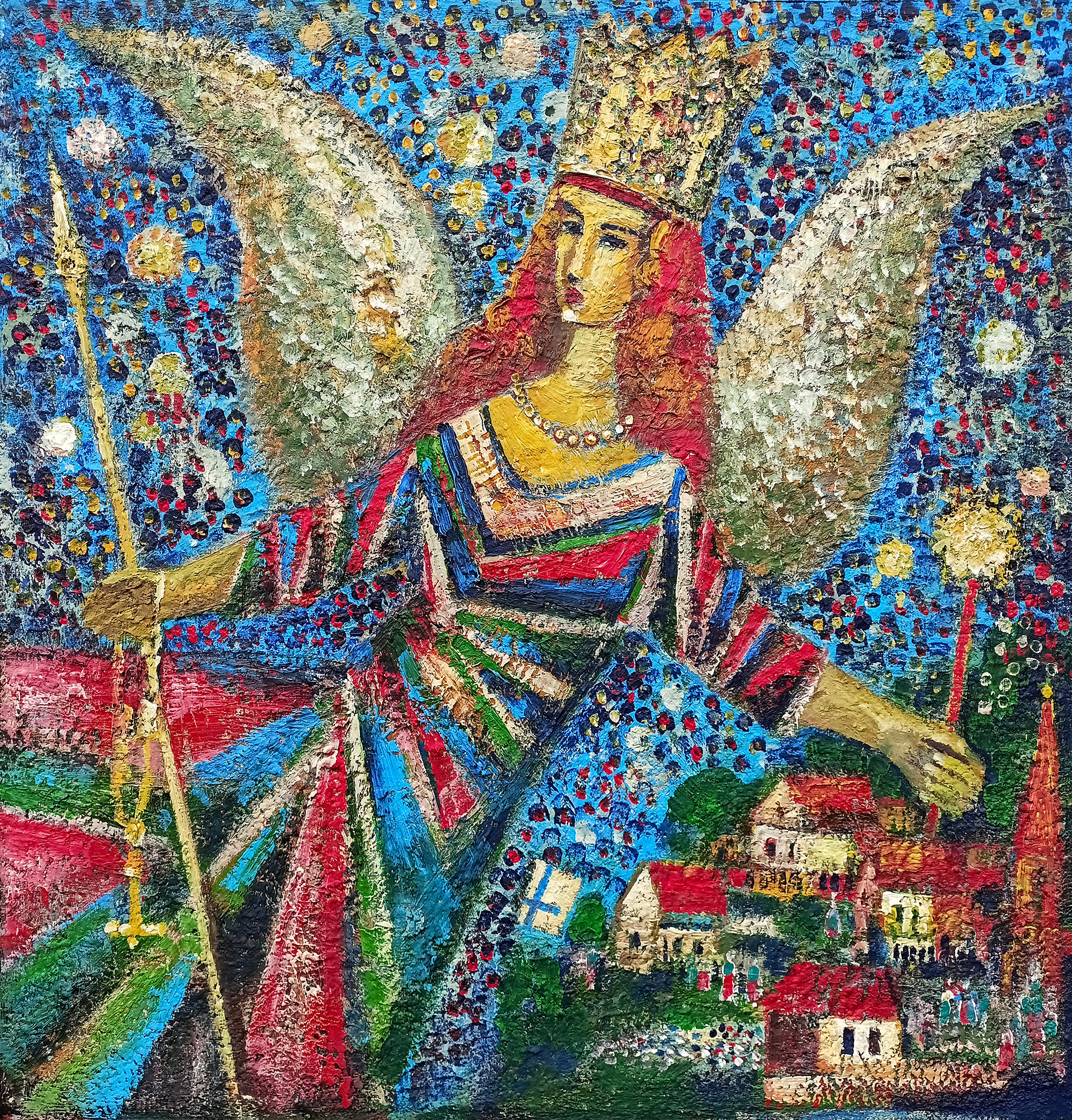 Без названия (Ангел над городом). б/д. Холст, масло, акрил. 90Х90см. Арт. АP-040