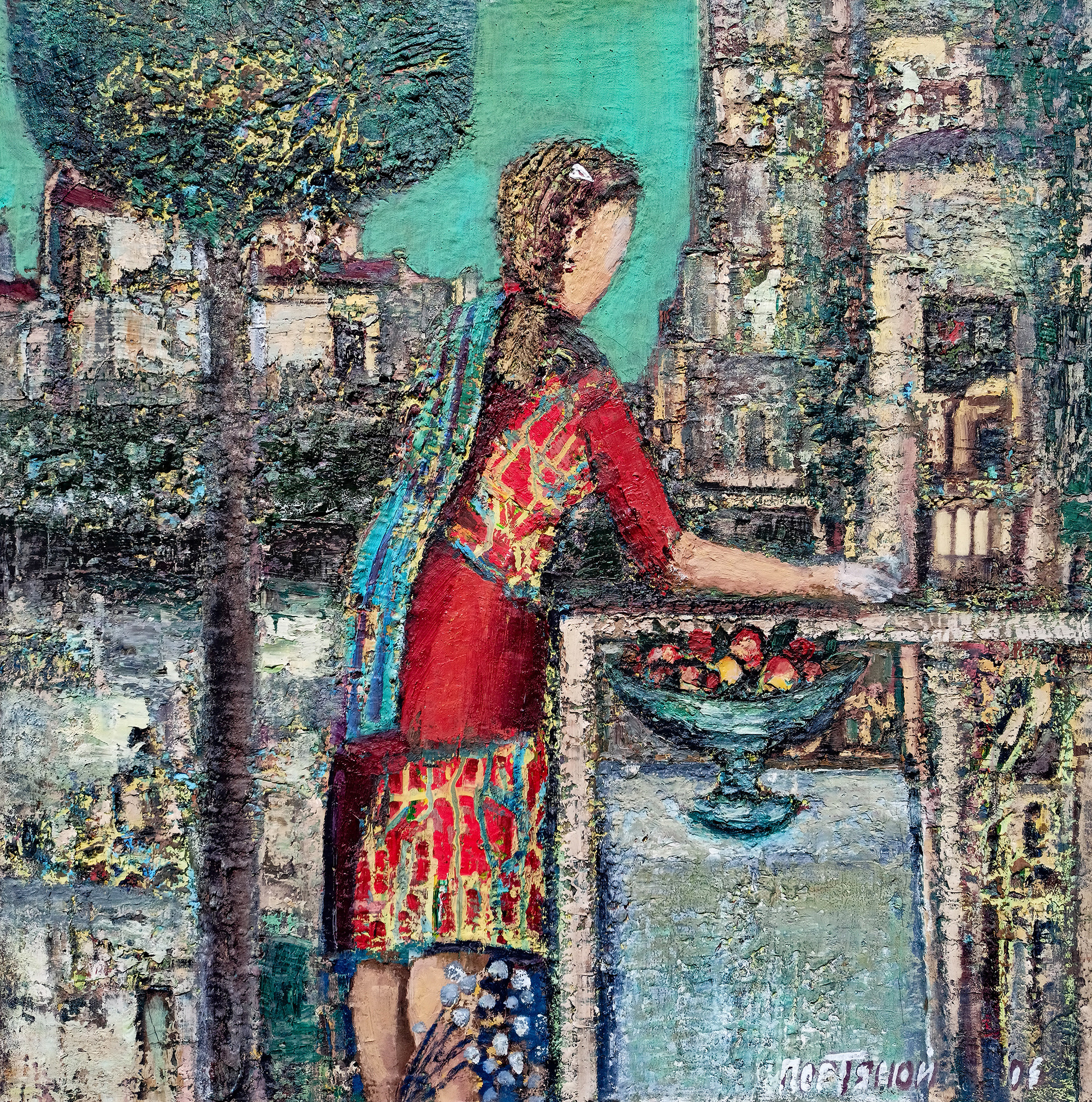 Girl with apples. 2006 Canvas, oil, acrylic. 70X70cm. Art. AP-054