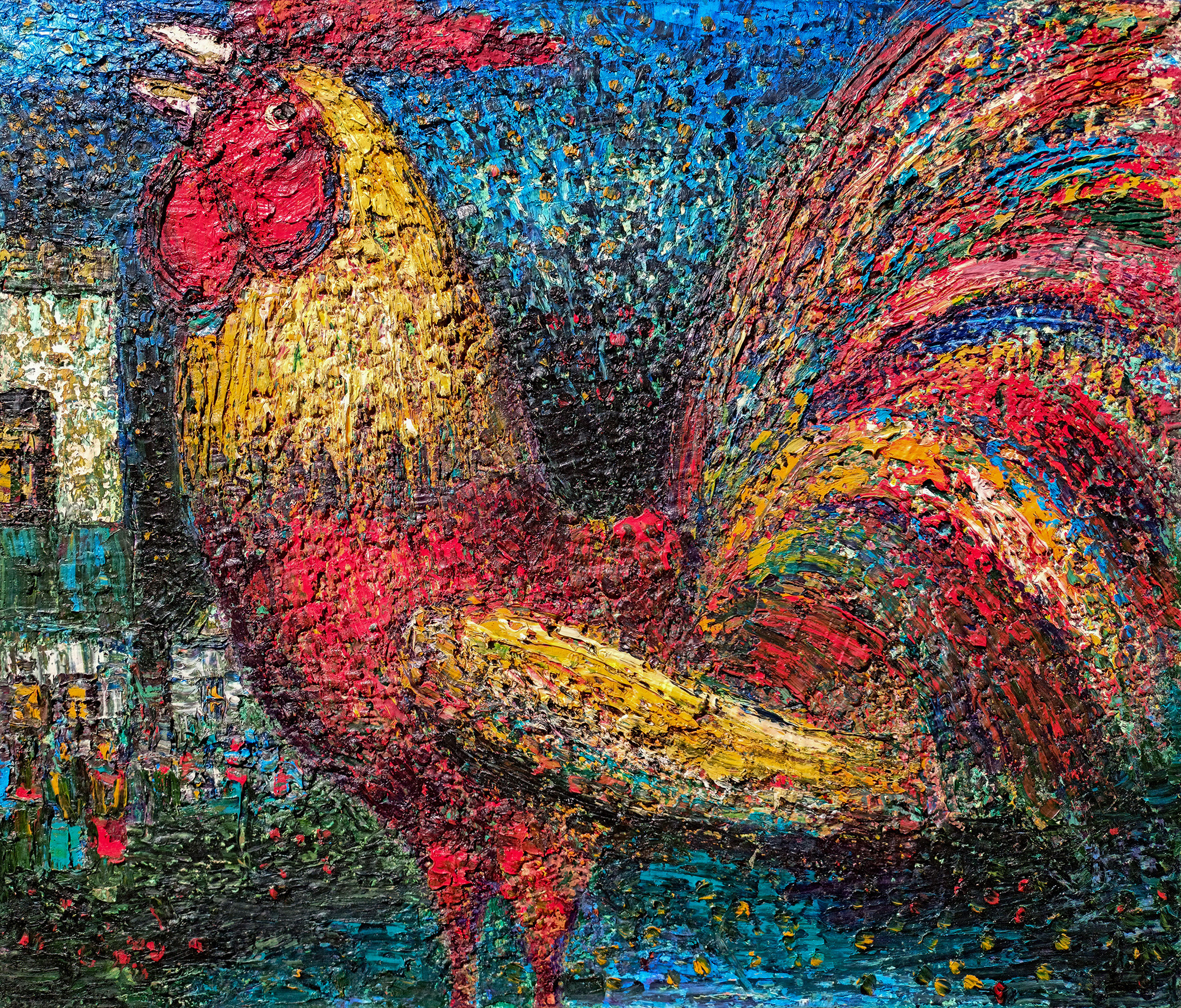 Гуляющий петух №34. 1983-2017гг. Холст, масло, акрил. 75.5Х90см. Арт. AP-068	