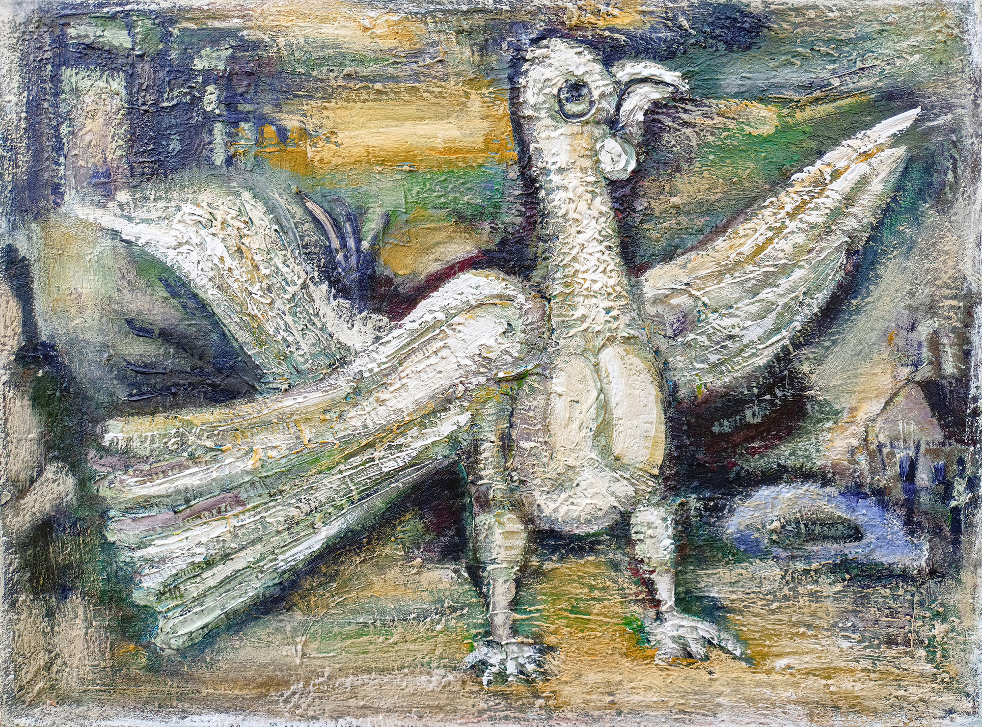 Птица по мотивам русских фресок, барельефов. Современная живопись. 