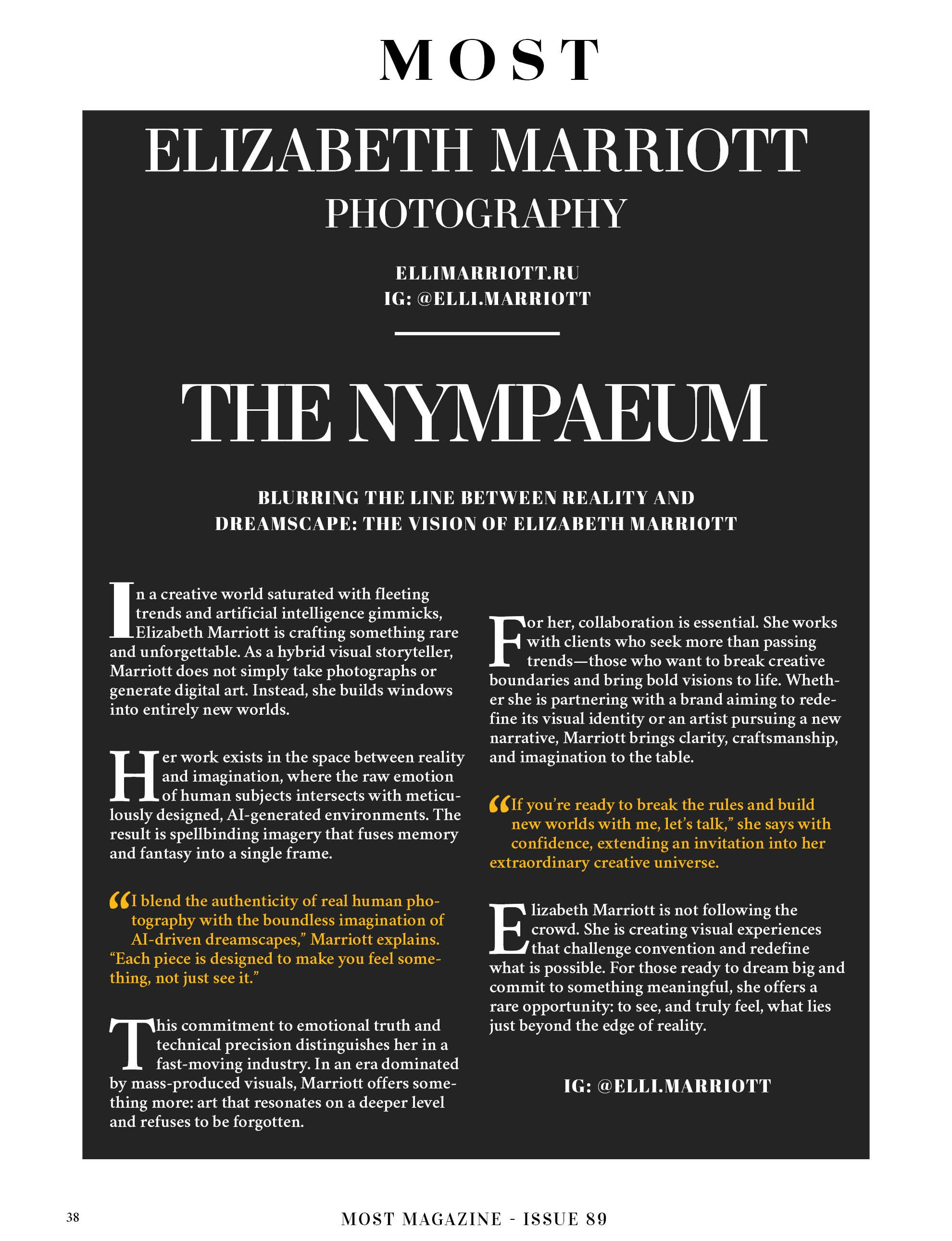 Interview for MOST magazine. Elizabeth Marriott