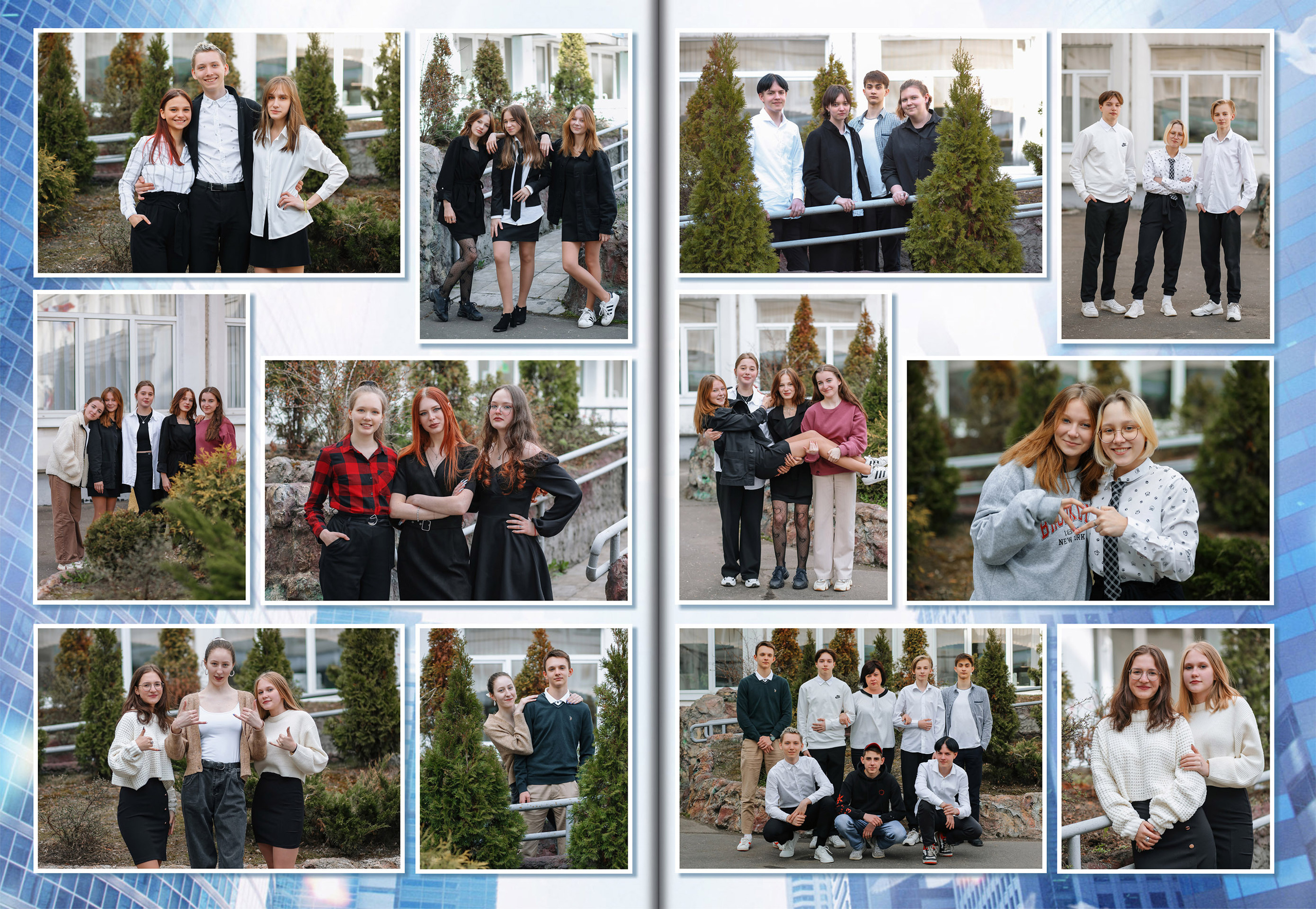 Фото одноклассников на фоне школы