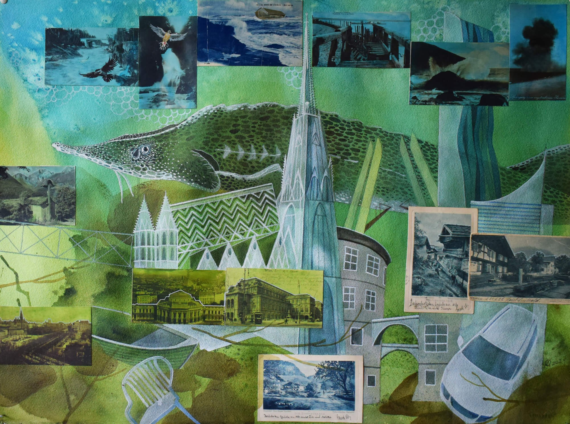 Atlantis, 60/80, mixed media on paper