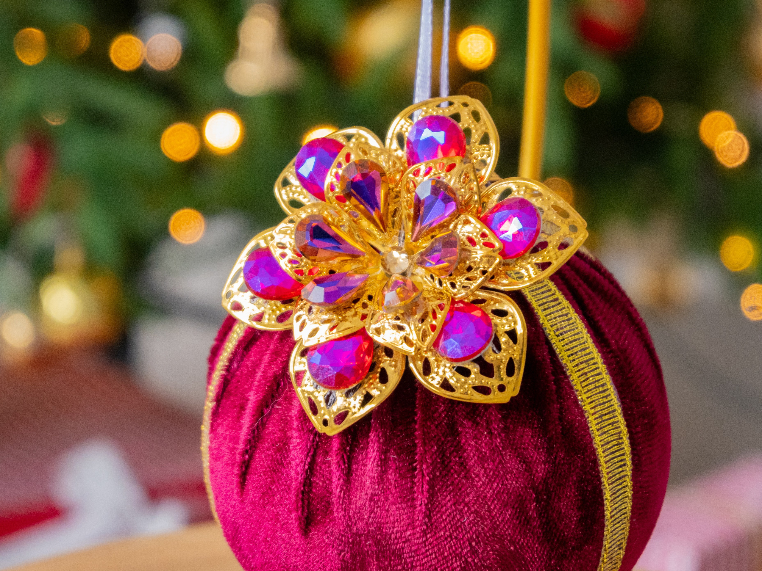 Набор елочных шаров «Королевские цветы» 3шт. Елочные игрушки ручной работы / Fairytale decor