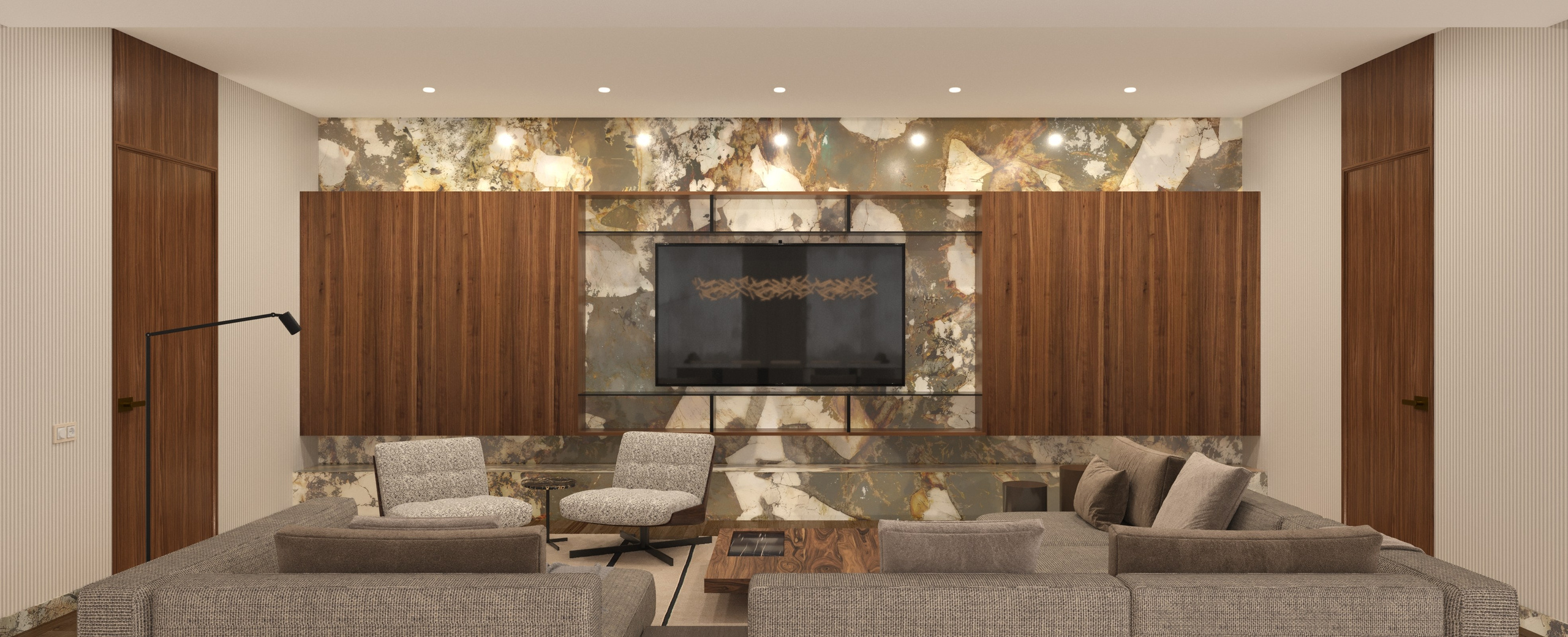 Люстра LASVIT индивидуальный проект. Гостиная в современном стиле.