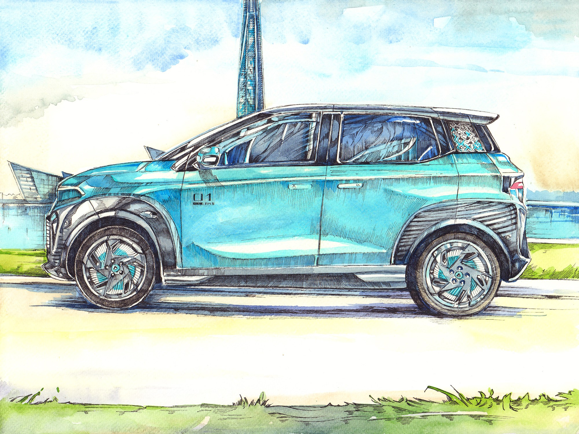 Электромобиль «Атом» — работы для АО «Кама». Художник Александр Петрунин