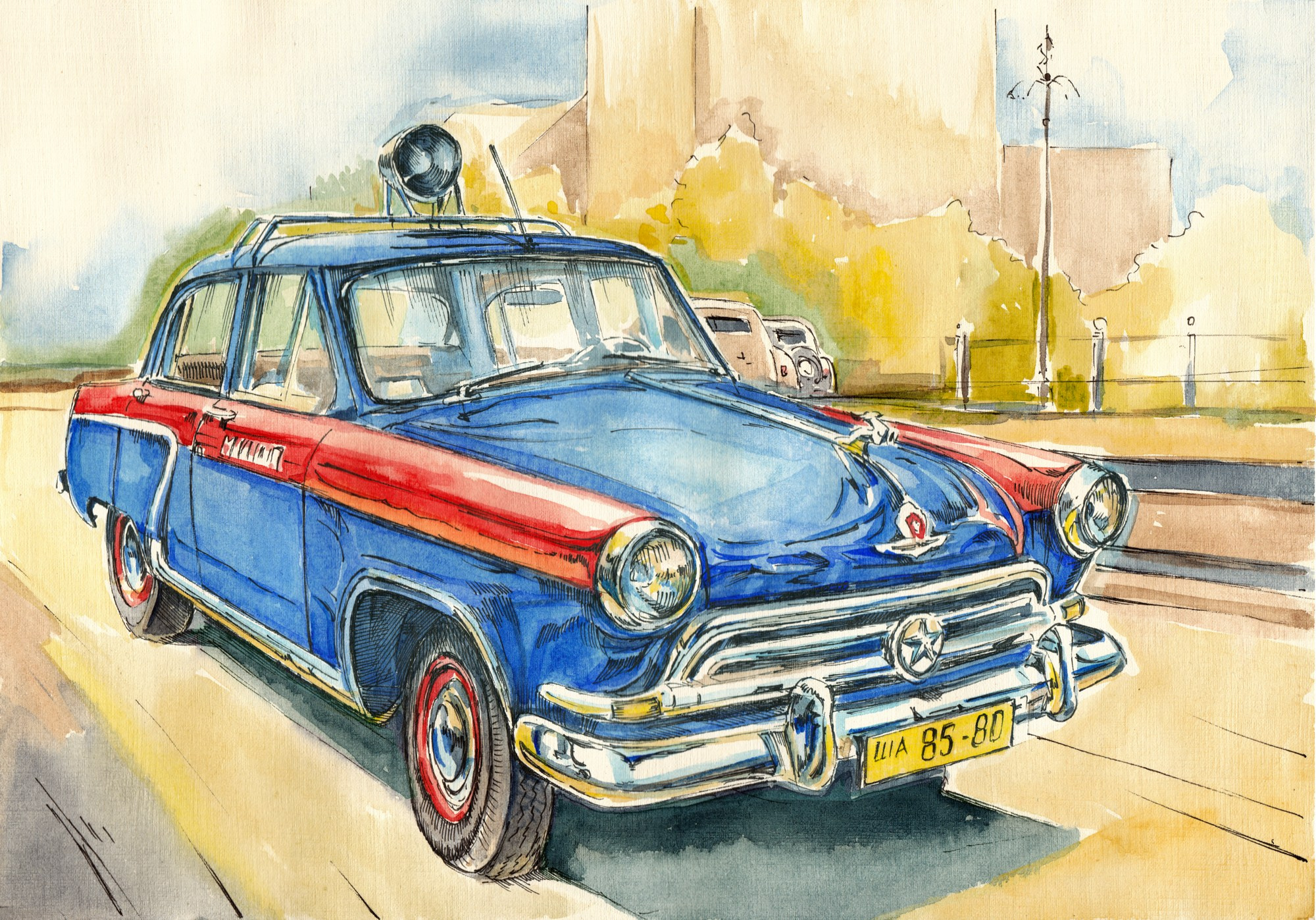 Легковые и грузовые автомашины СССР. Художник Александр Петрунин