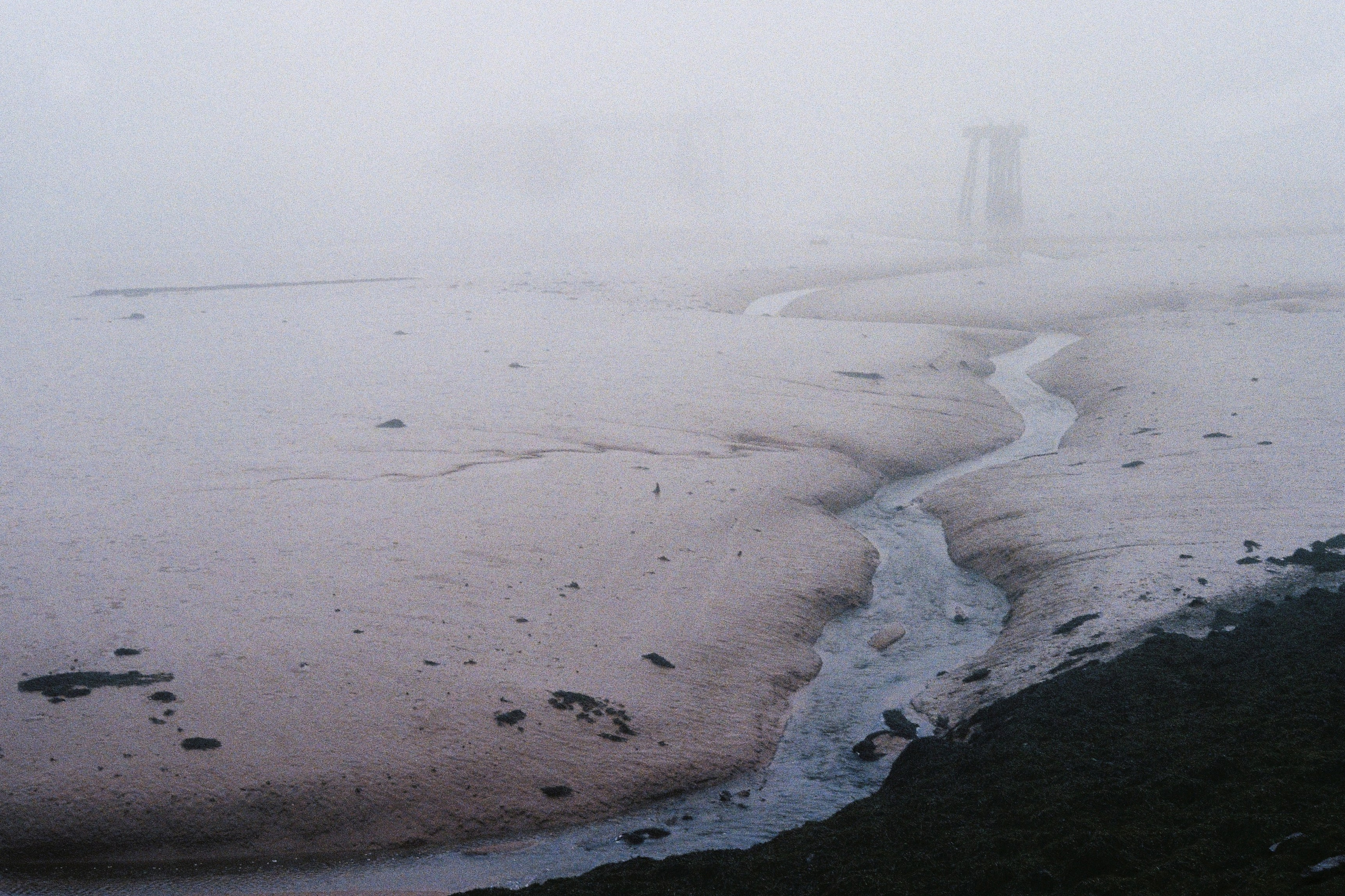 Морское дно во время отлива в тумане