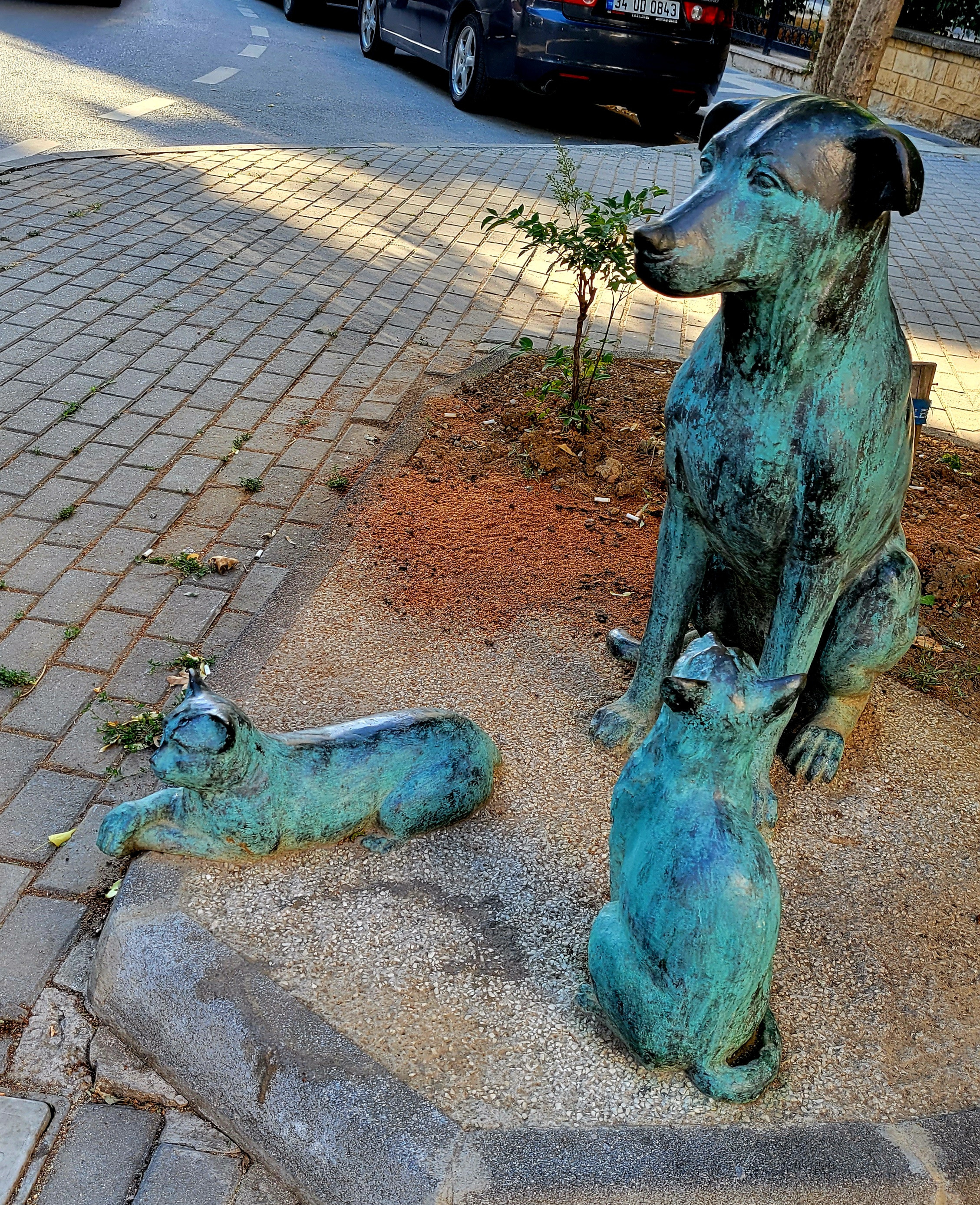 Минискульптура по дороге от метро посвящена местными жителями Стамбула - котикам и собакам. Они везде. Их подкармливают, они мирно существуют возле магазинов, ресторанов и помоек. Большая их часть выглядит сытыми и довольными жизнью.