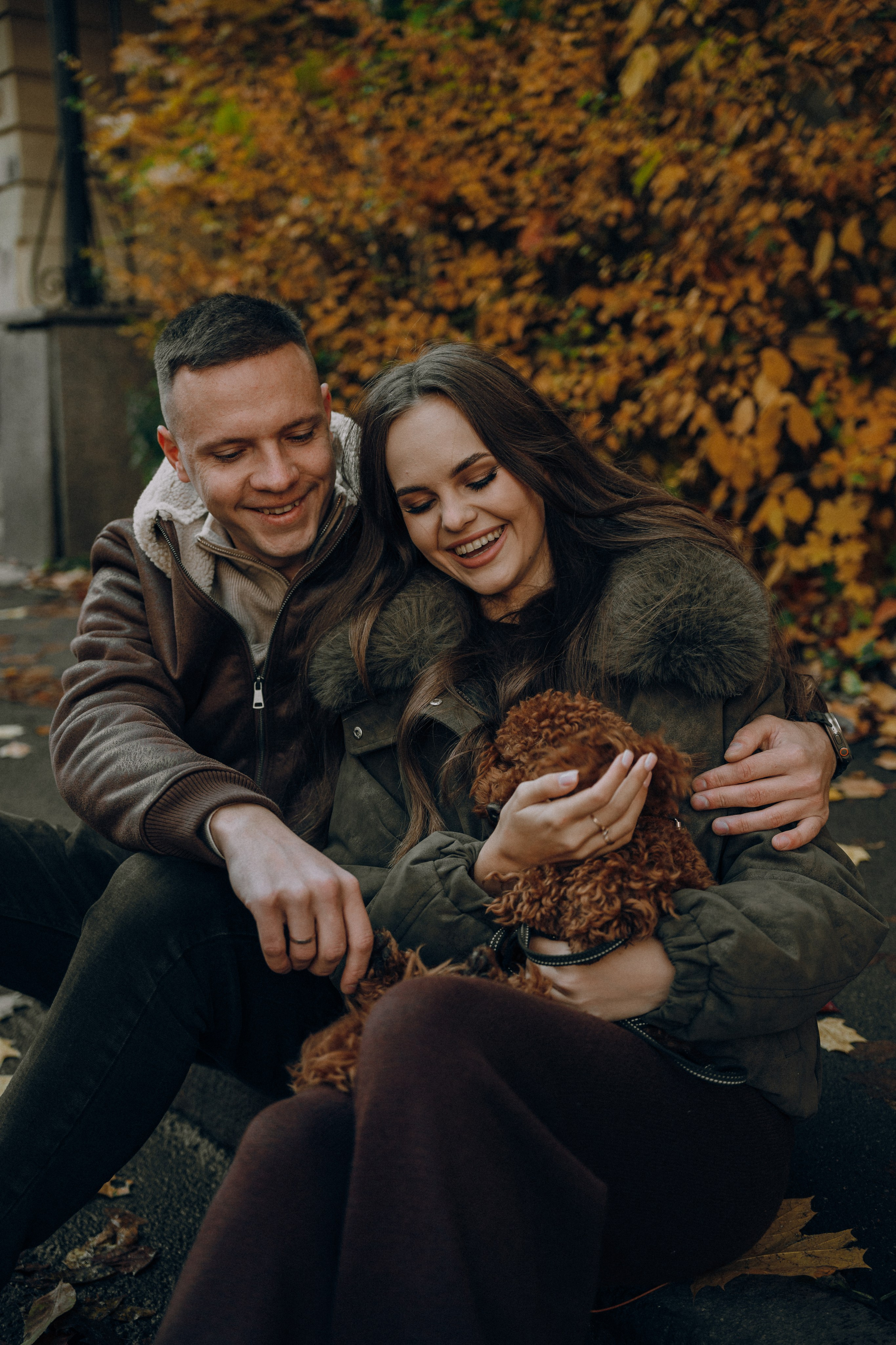 Фотосессия с собакой. Осенняя фотосессия в Санкт-Петербурге. Фотосессия лавстори в парке.