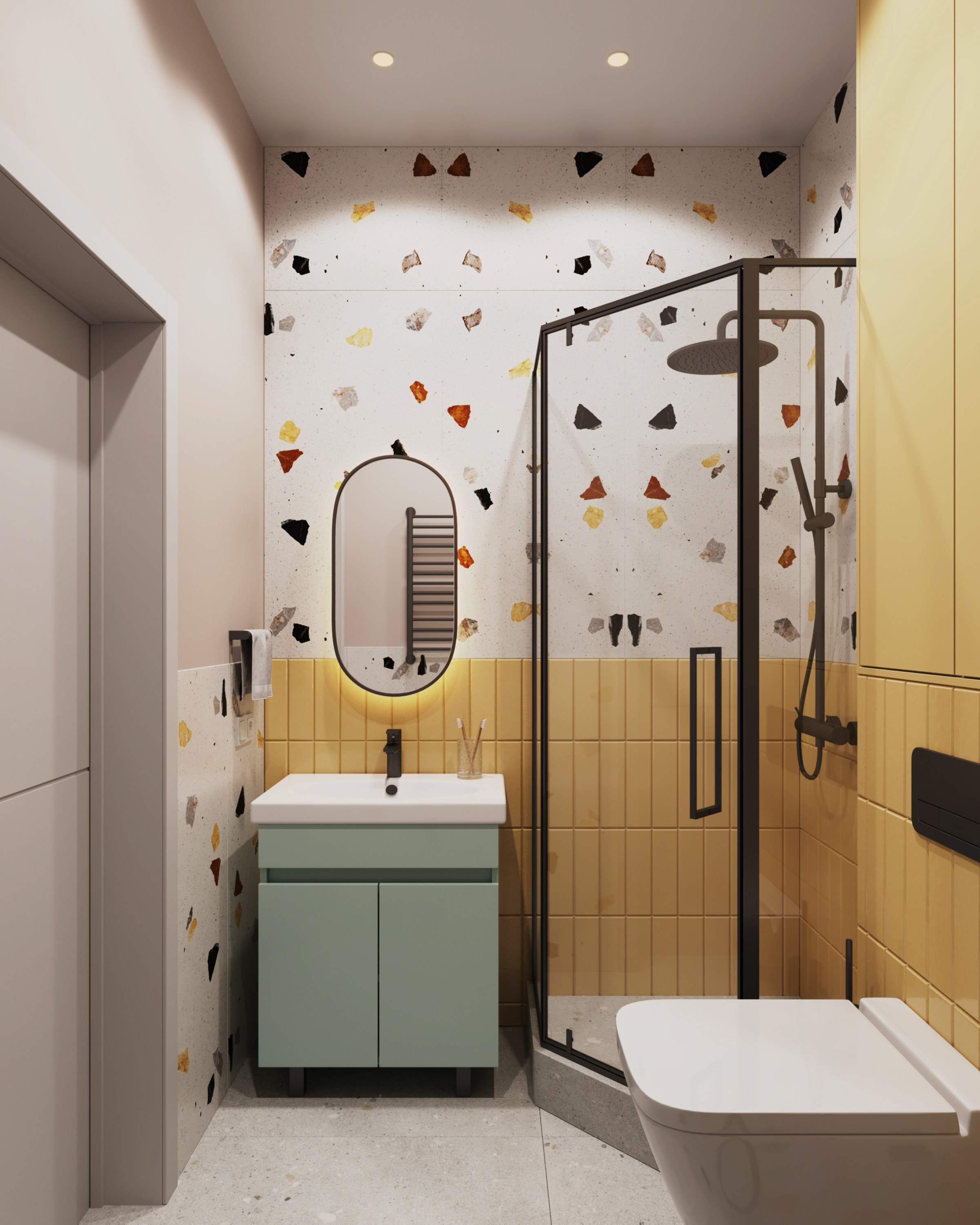 Гостевой санузел в ярких оттенках, дизайн интерьера Ксения Новикова, ksudsgn, недорогой ремонт для аренды, Санкт-Петербург