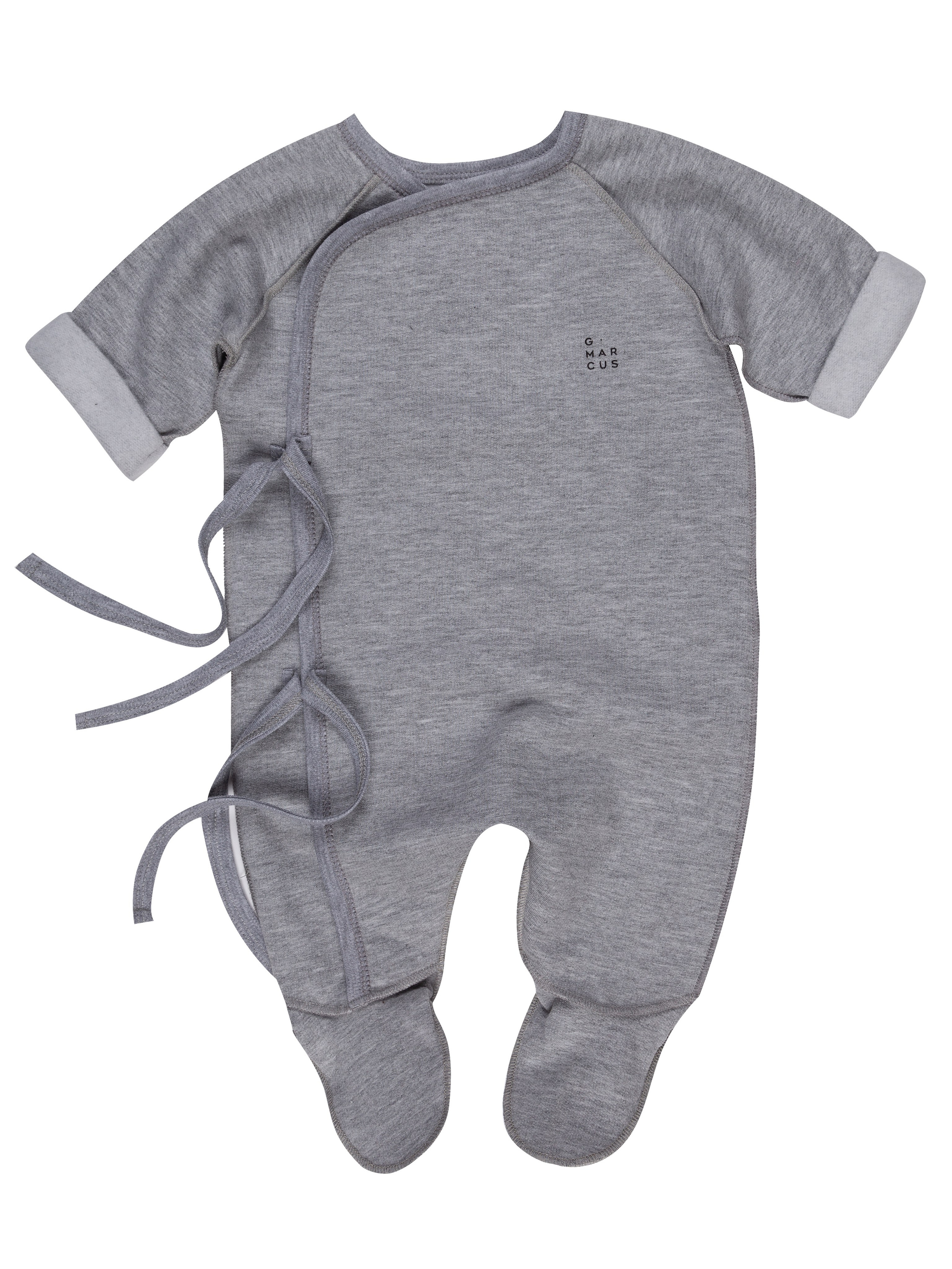 Боди детское серое на завязках на белом фоне