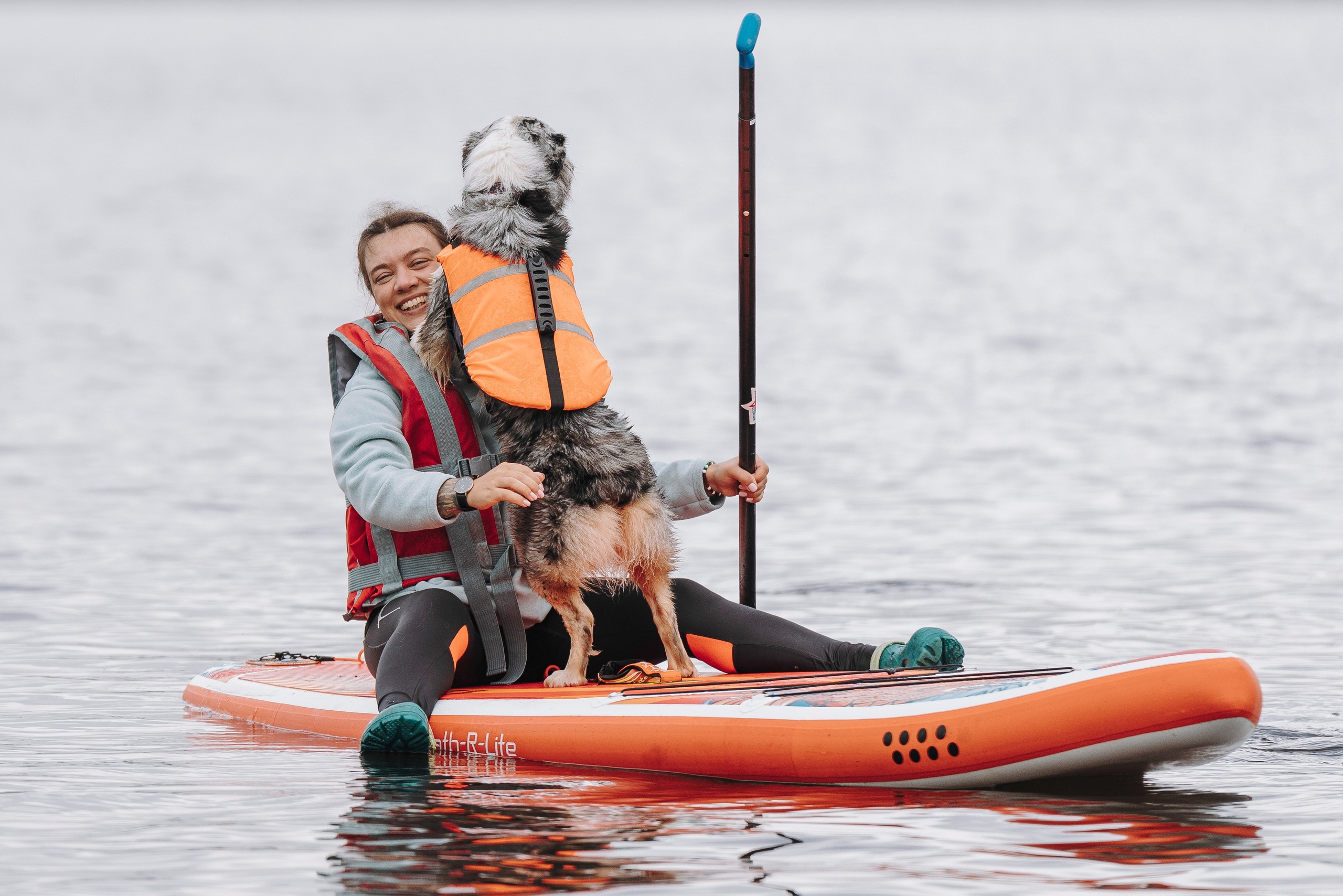 Катание на сапах с собаками. Фотограф анималист в Спб недорого Олеся Майорова