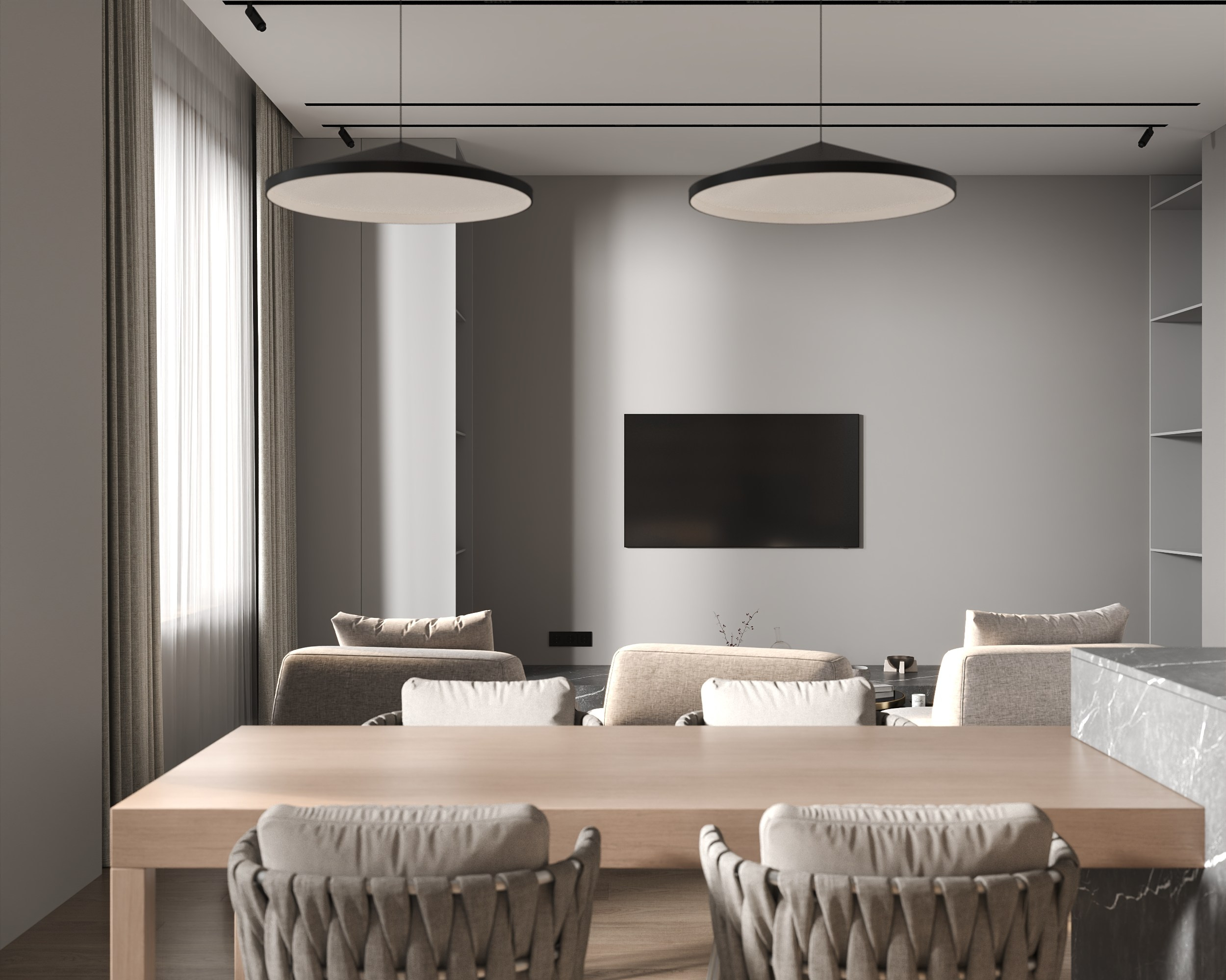 Marble Monolith & Soft Oak. 3D Визуализация