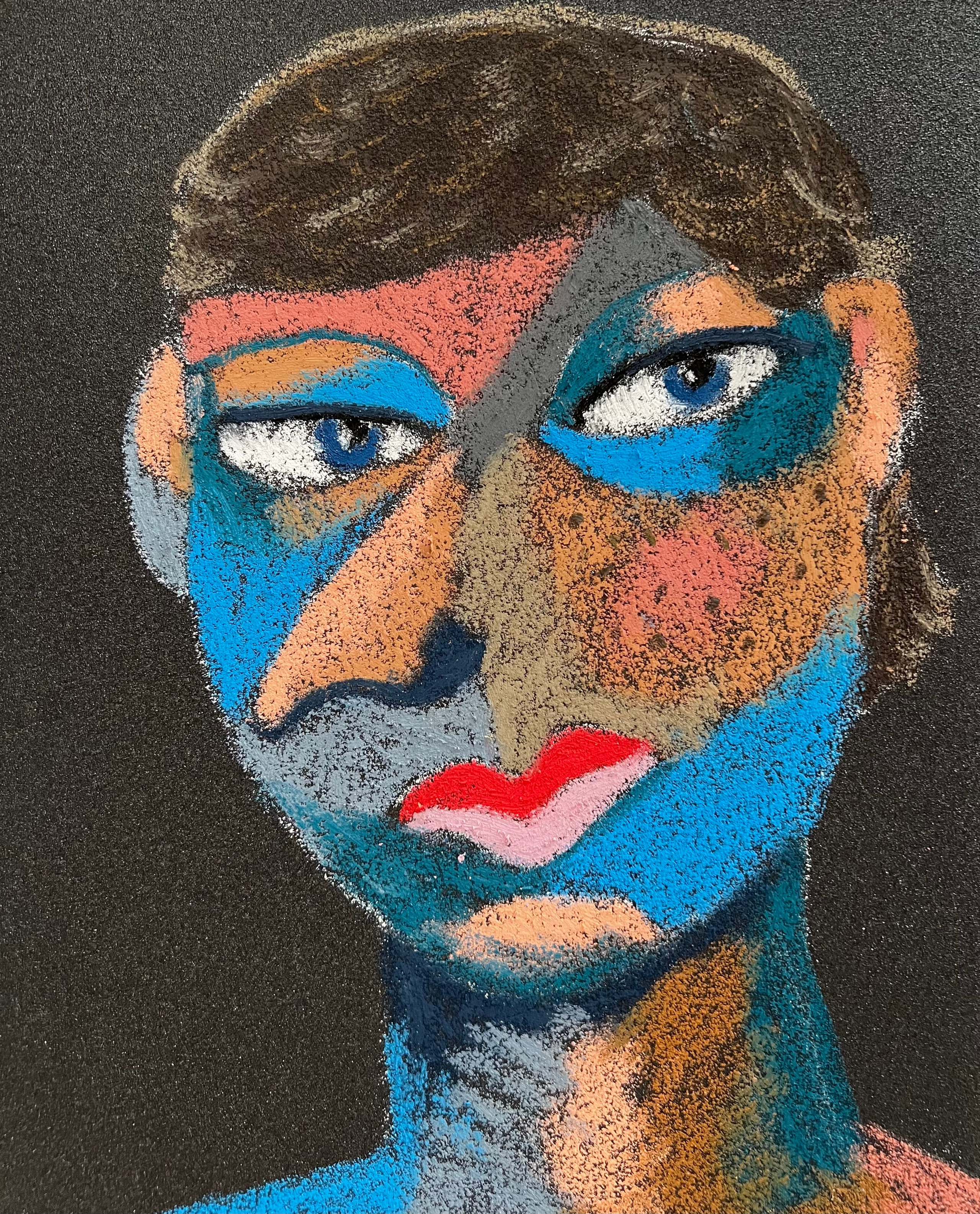 Title: Your friend Material: Oil pastel, sandpaper Size: 28 x 23 cm 