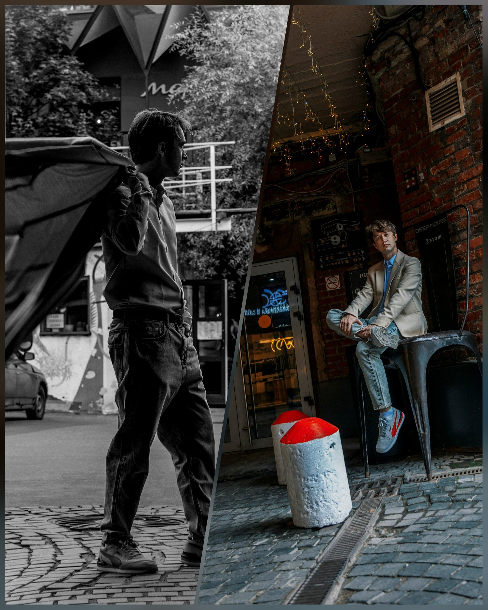 парень машет пиджаком