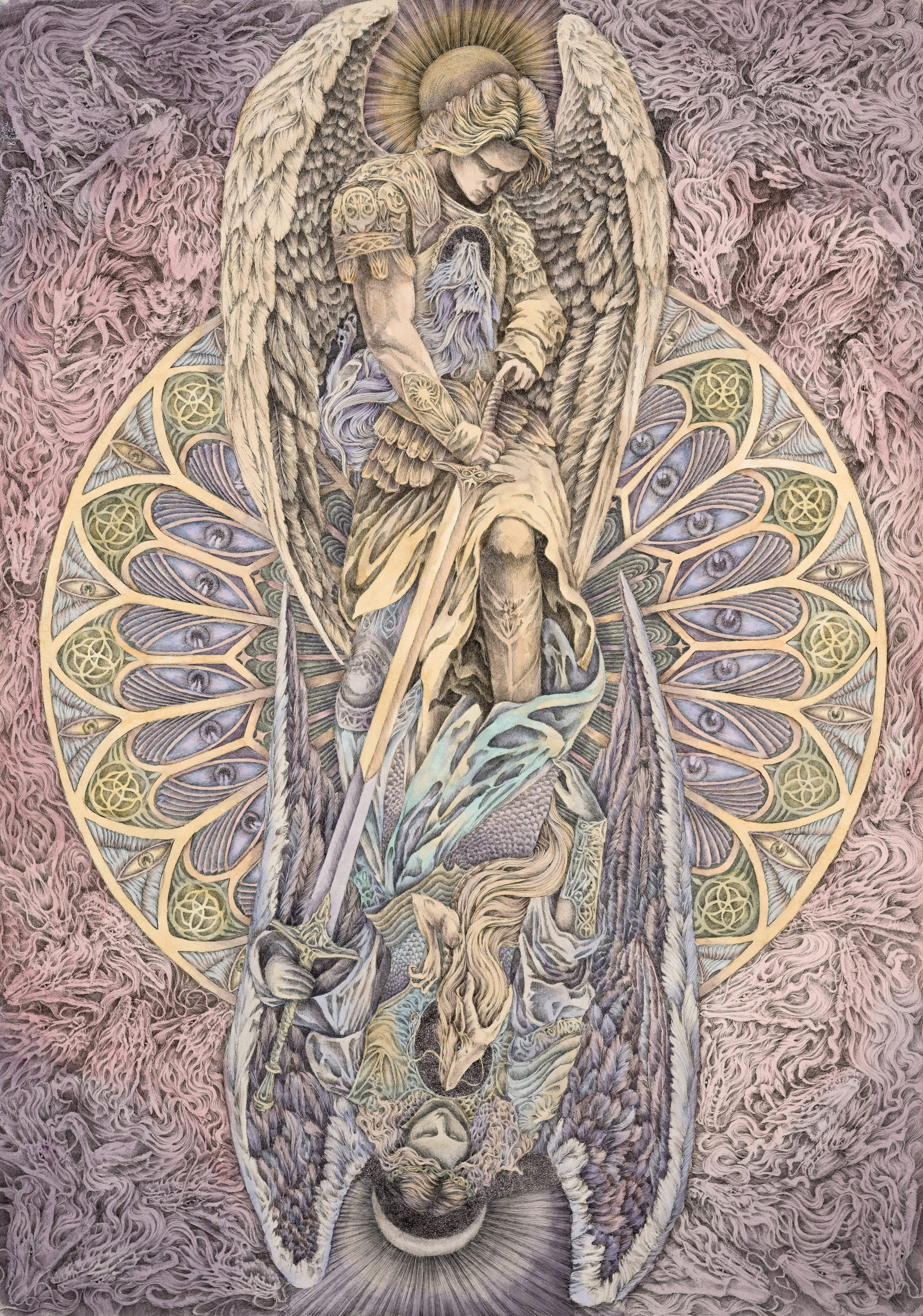 «Защита» - художник Андрей Колесник (бумага, тушь, акварель, 57x40 см, 2025)