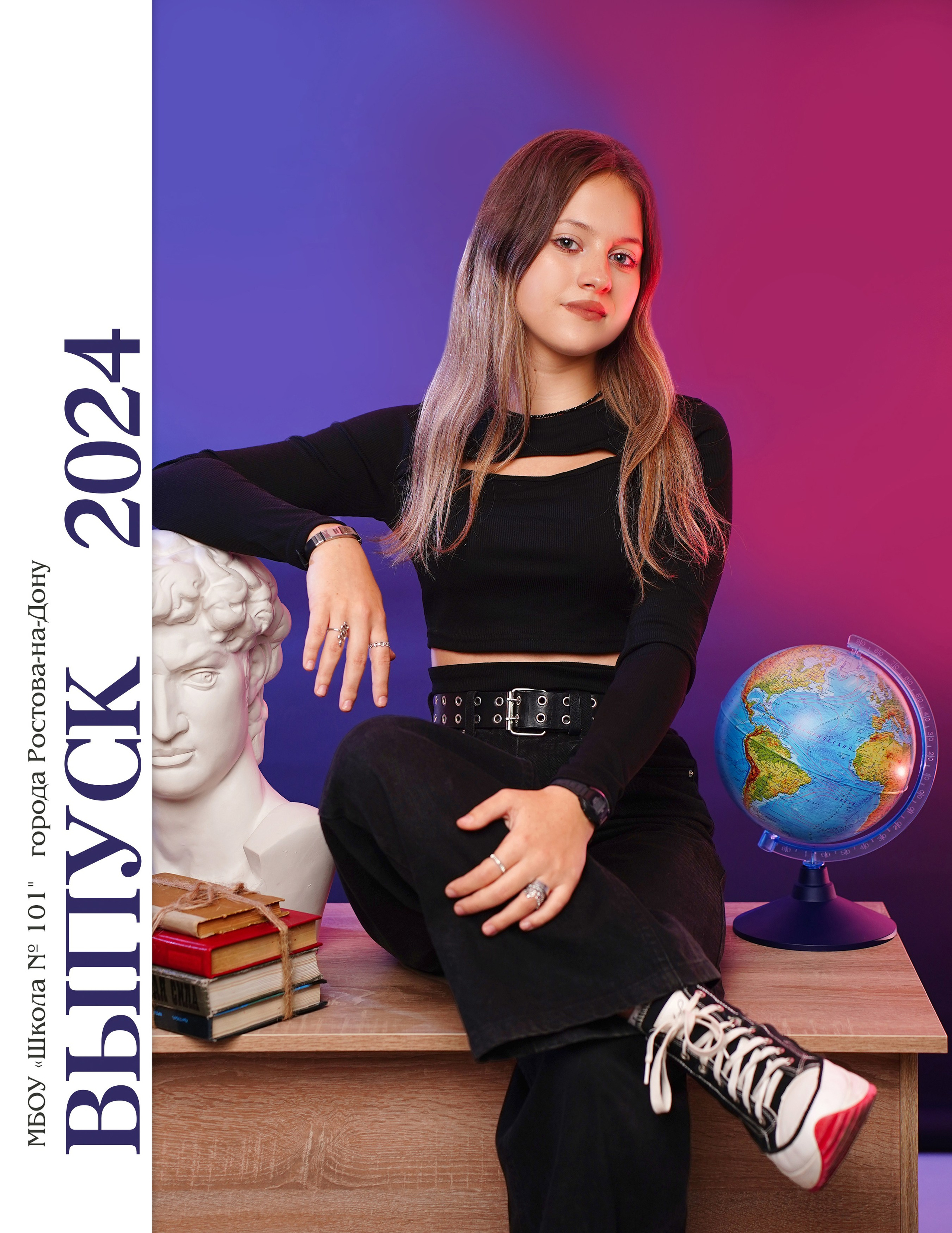 съемка в школьном коридоре. Привозили студийный свет и фон