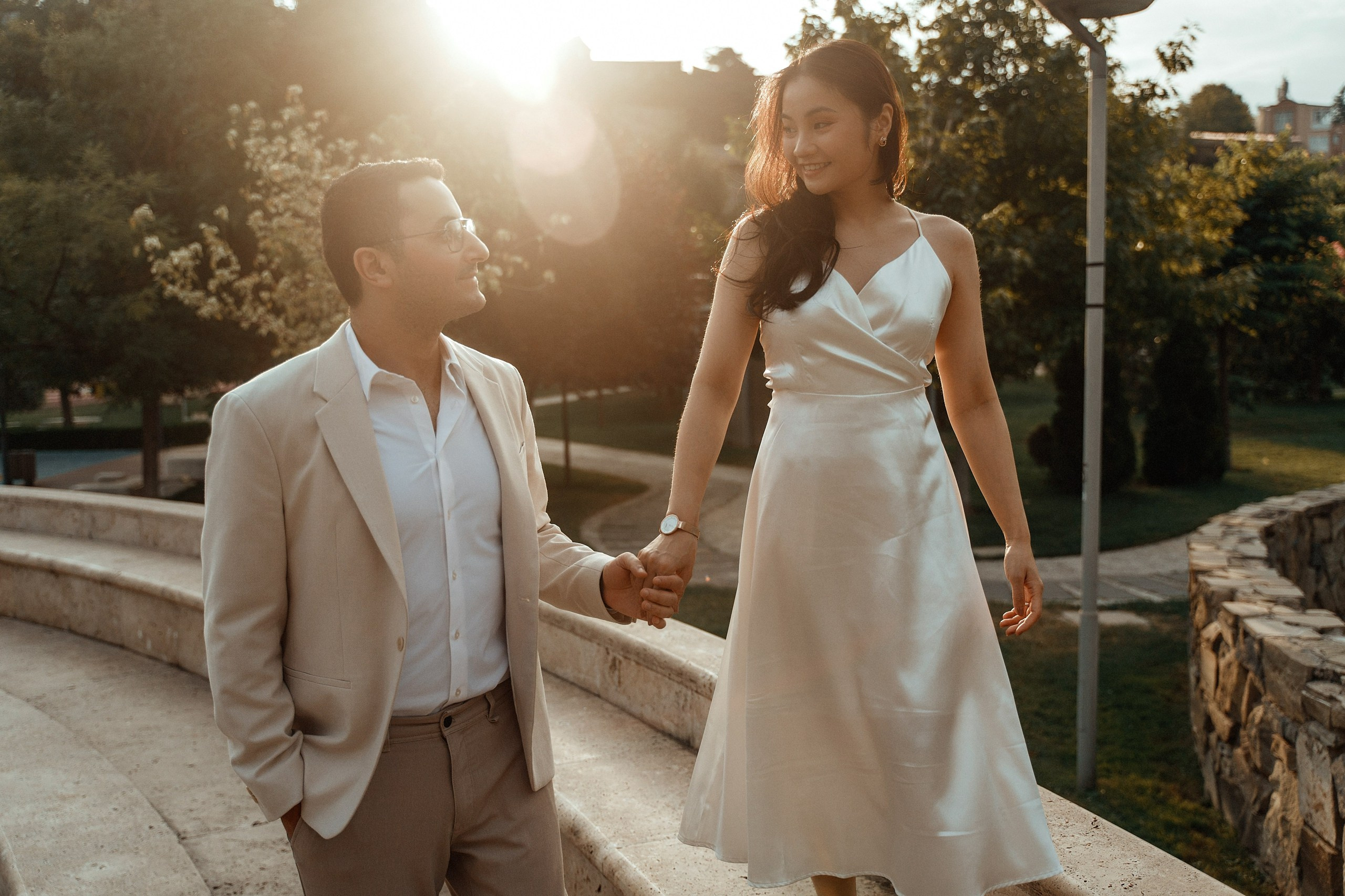 Alaeddine & Matika on the Peace Bridge in Tbilisi. Photographer Sergey Otkrytyi in Batumi & Tbilisi