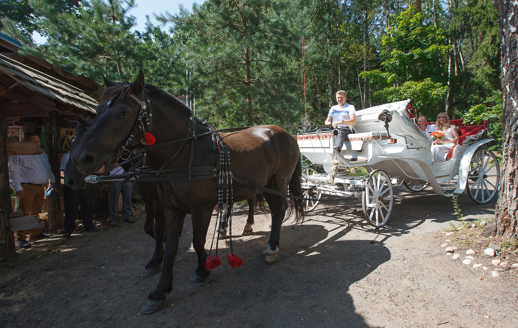 невеста с отцом в карете едут к гостям.