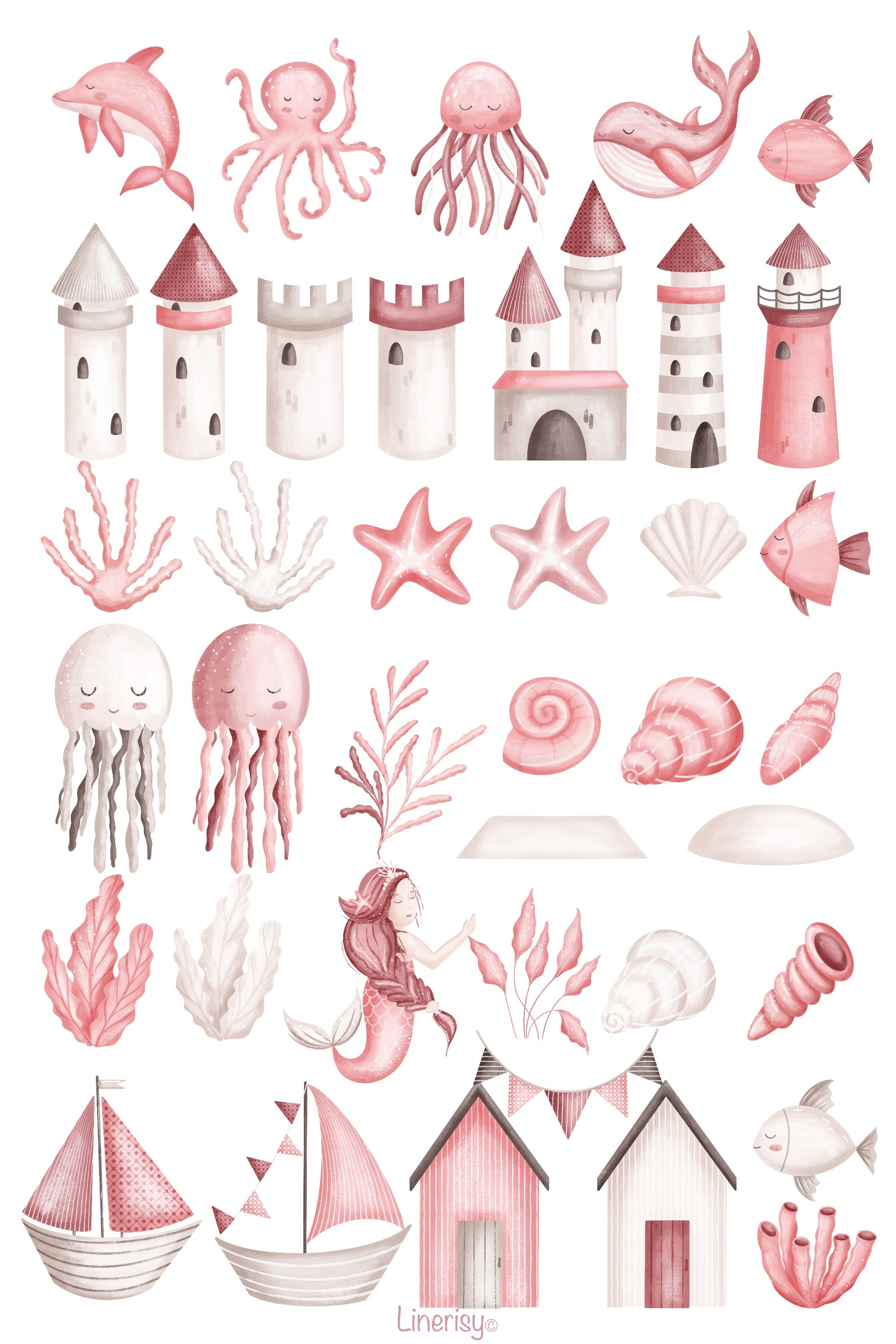 Коллекция «Русалка» — графические иллюстрации, композиции, постеры и бесшовные паттерны. Художник-иллюстратор Евгения Бекренёва