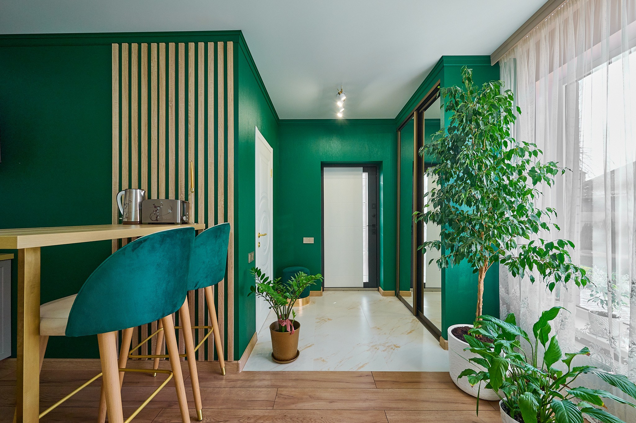 зеленые стены белая входная дверь 