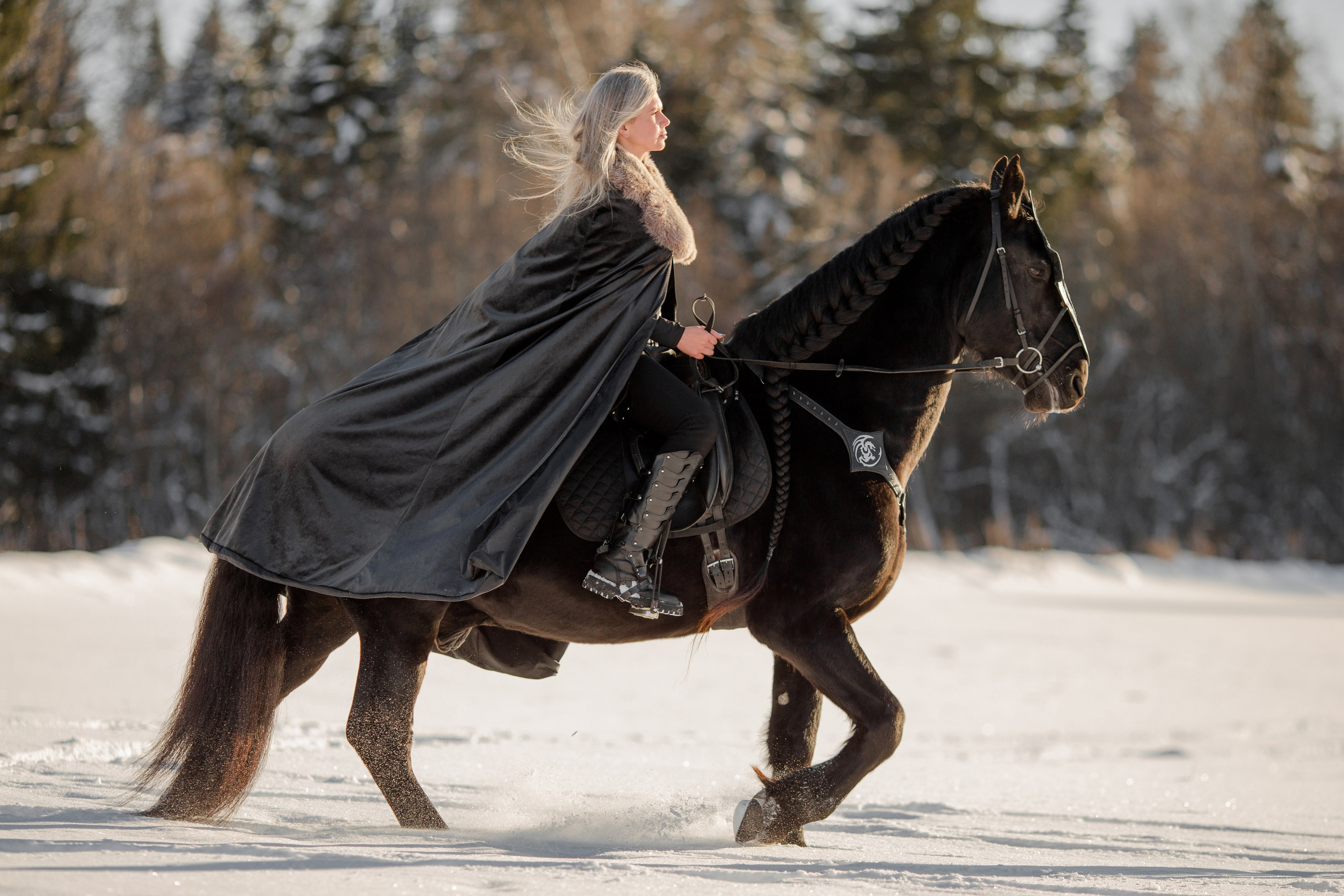 Зимняя фотосессия в скандинавском стиле с лошадью