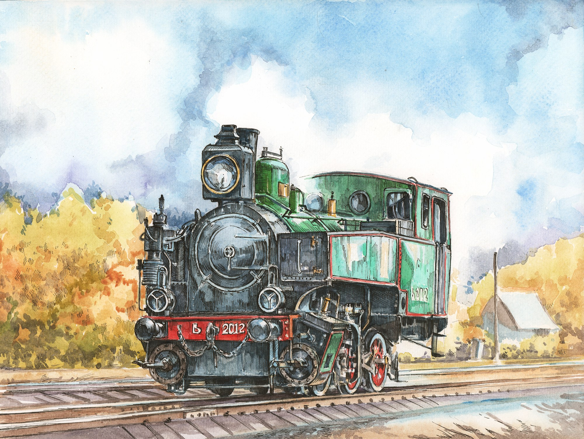 Работы о железной дороге (альбом «Магистраль»). Художник Александр Петрунин