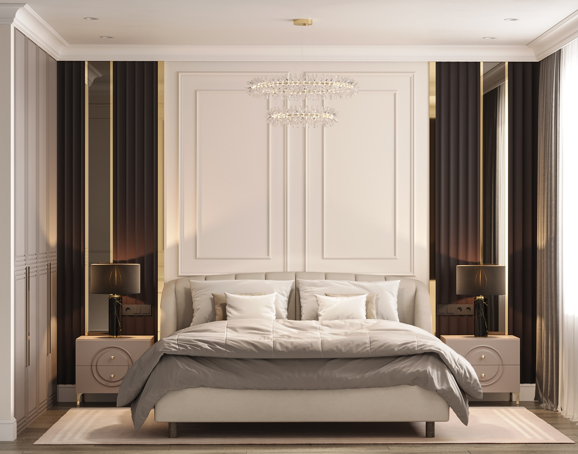 3д визуализация спальни в современном классическом стиле 