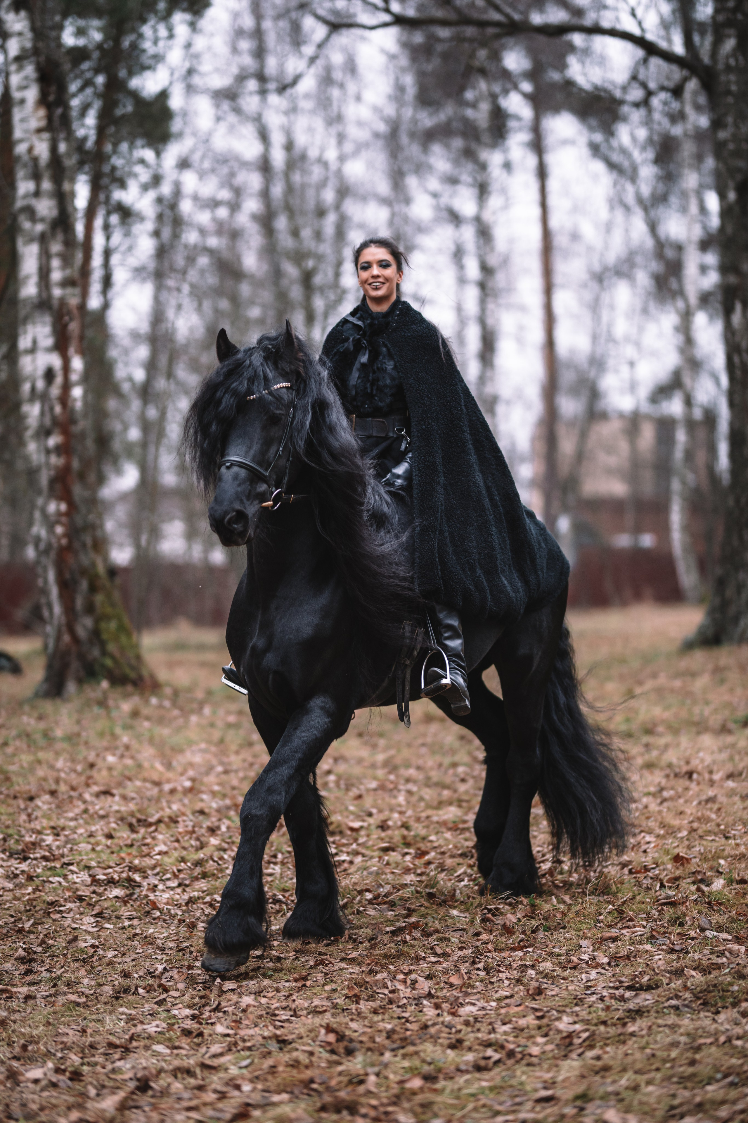 Наташа с фризом в костюме викинга. Фотосессии с лошадьми