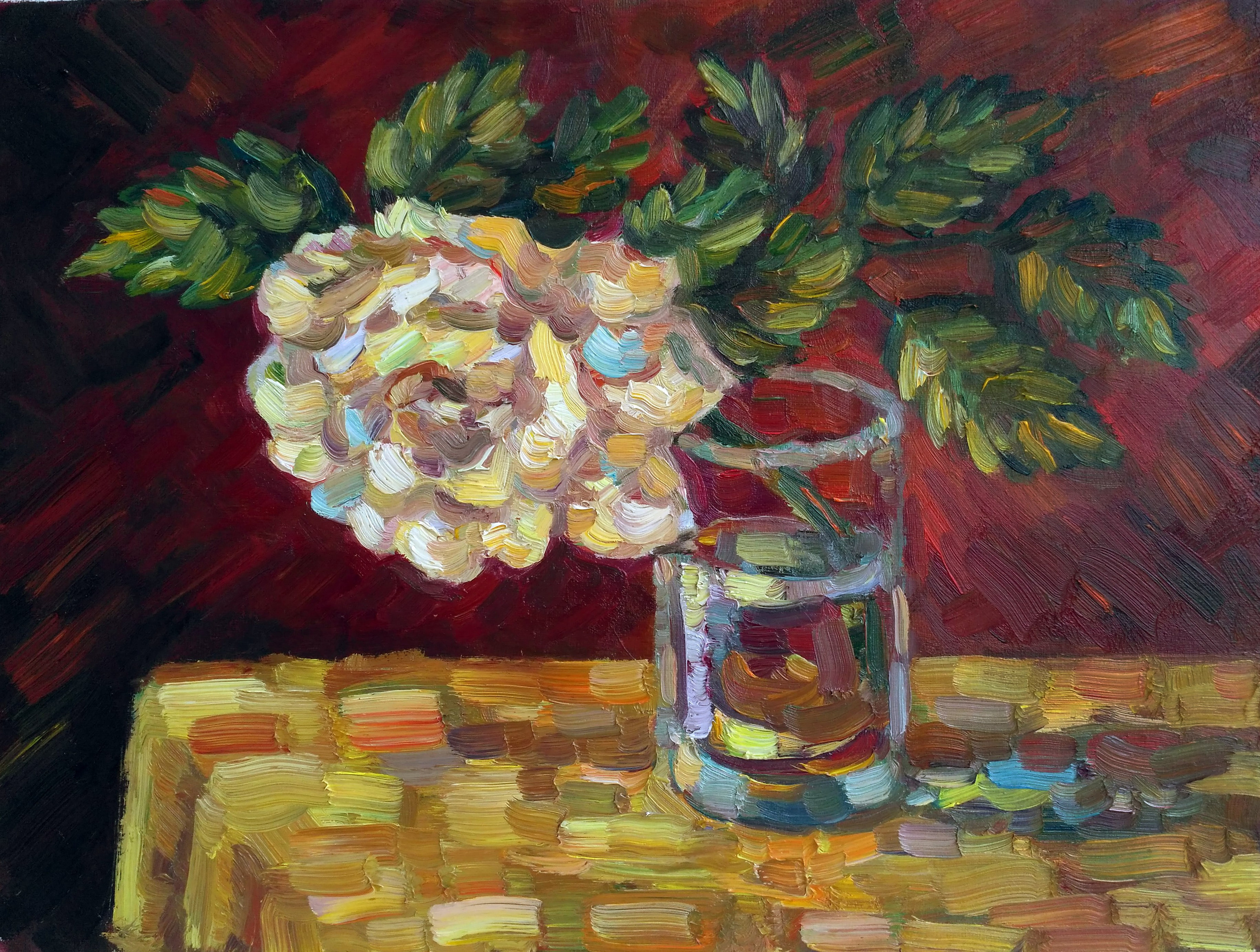 Крымская белая роза в стакане - Живопись, картина, импрессионизм