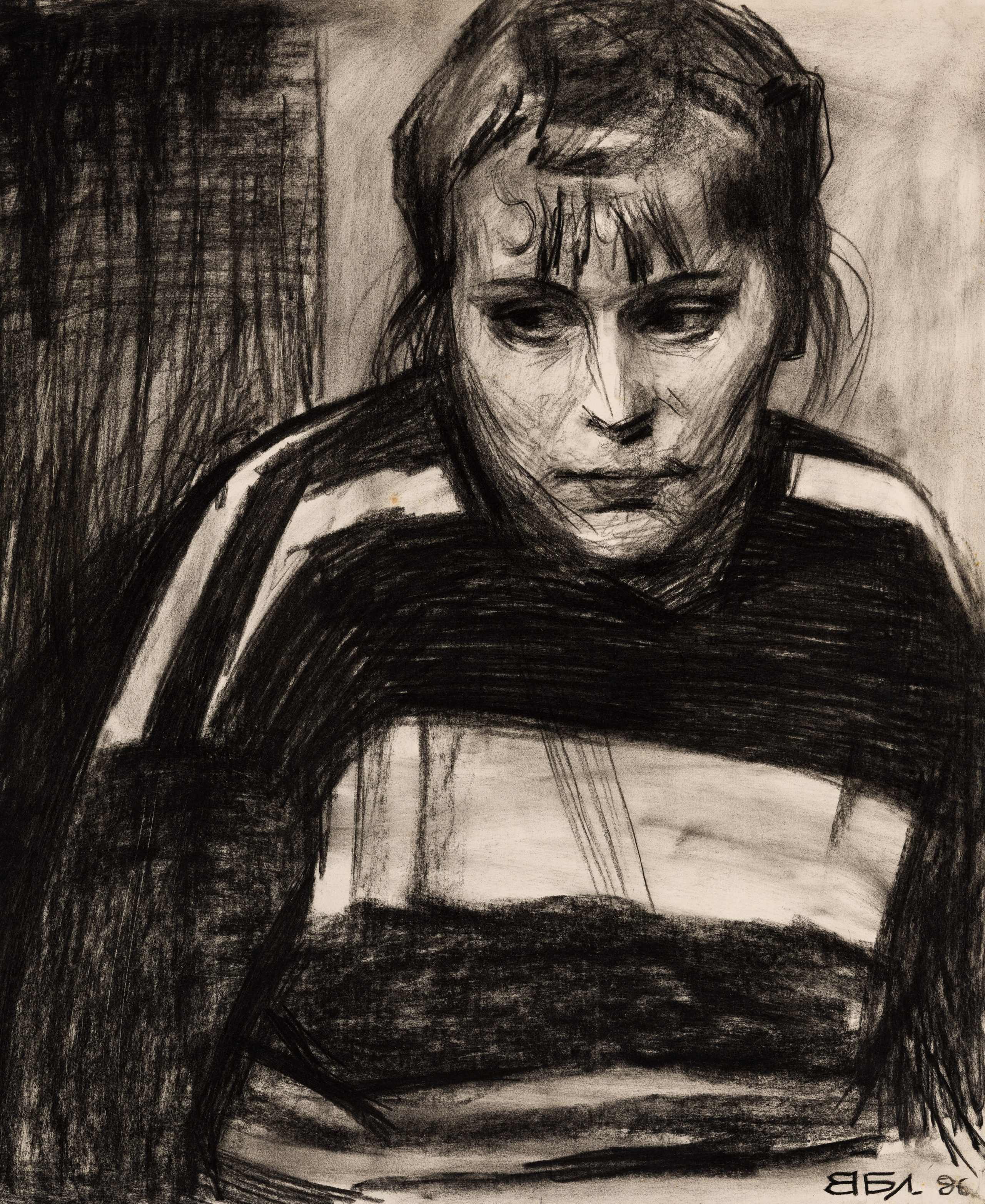 «Портрет Неизвестной 2» - художник Валерий Блохин (бумага, уголь, 55x45 см, 1986)