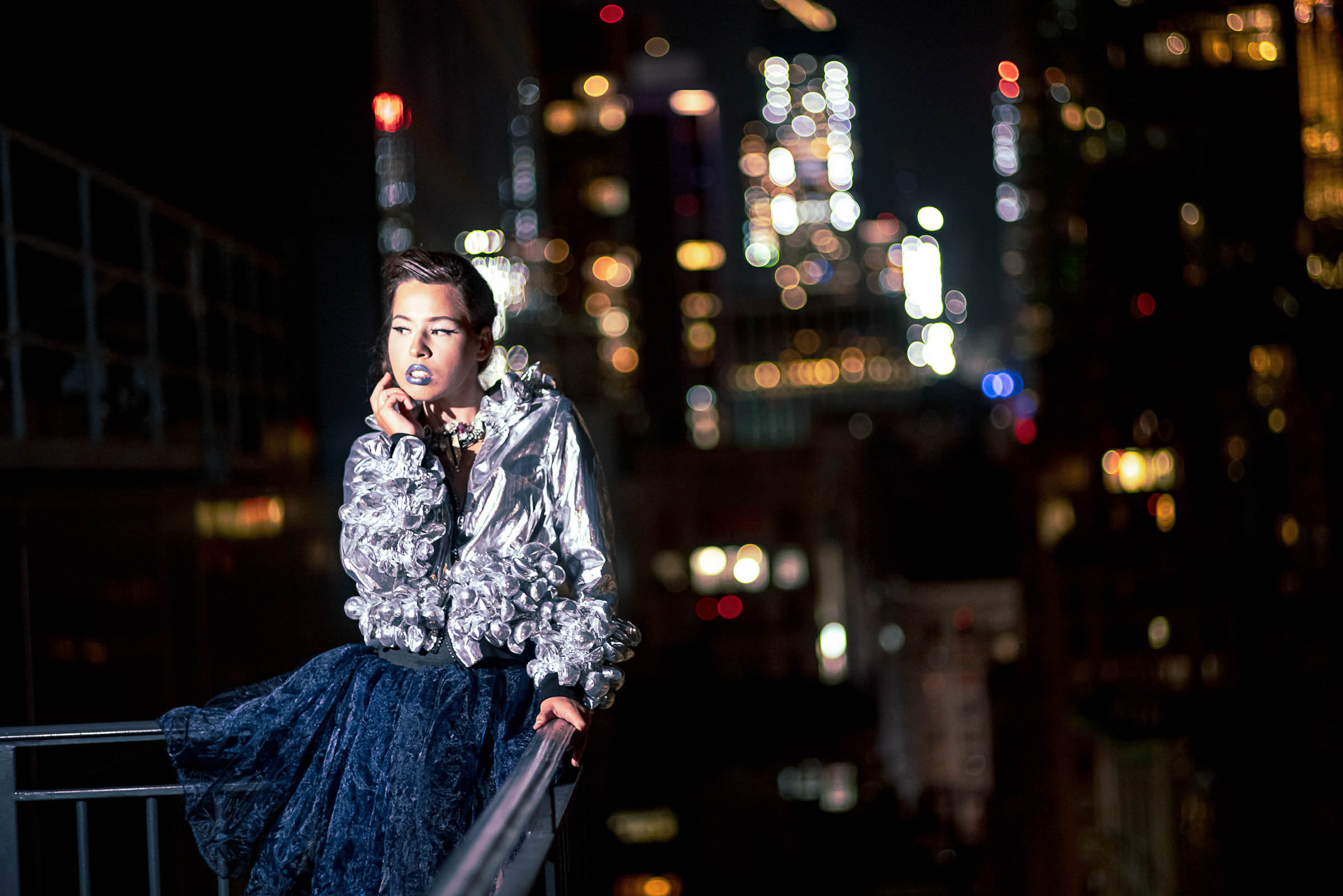 Rooftop defile. Fashion photo shooting on the Broadway rooftop