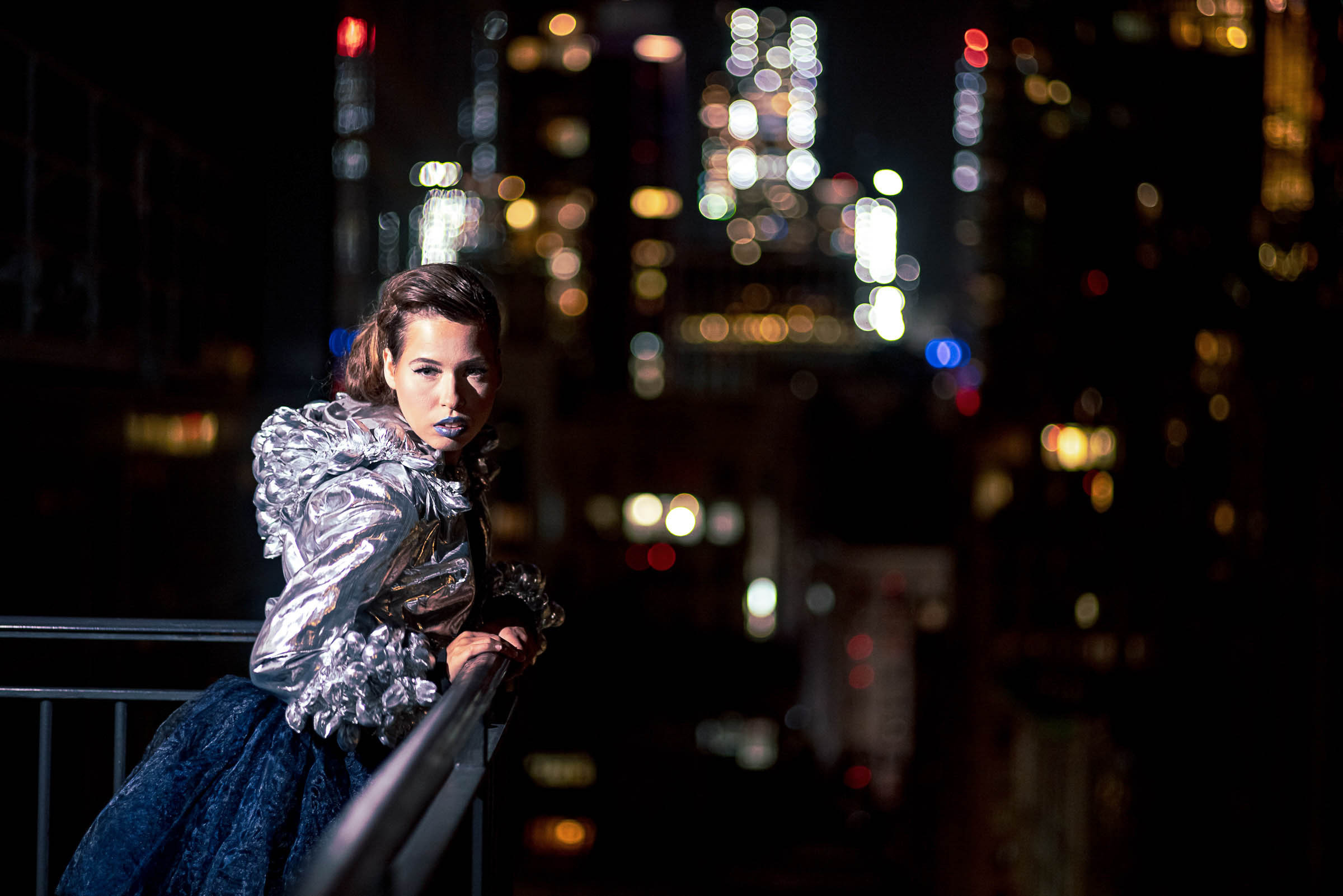 Rooftop defile. Fashion photo shooting on the Broadway rooftop