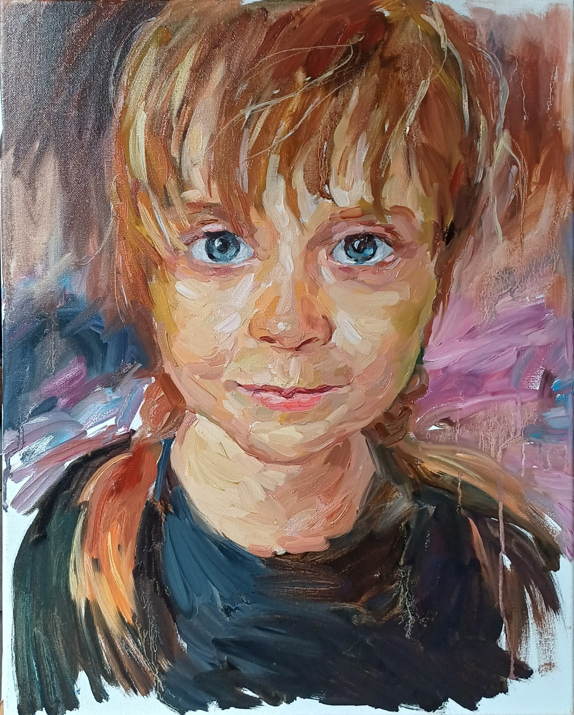 Детский портрет. Заказать портрет маслом на холсте по фото в яркой живописной манере