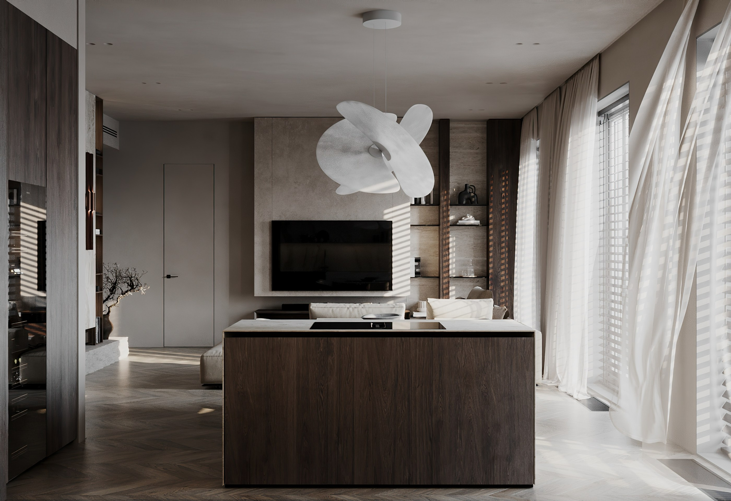 Кухня —гостиная ЖК Титул. Визуализатор Векшина Елена