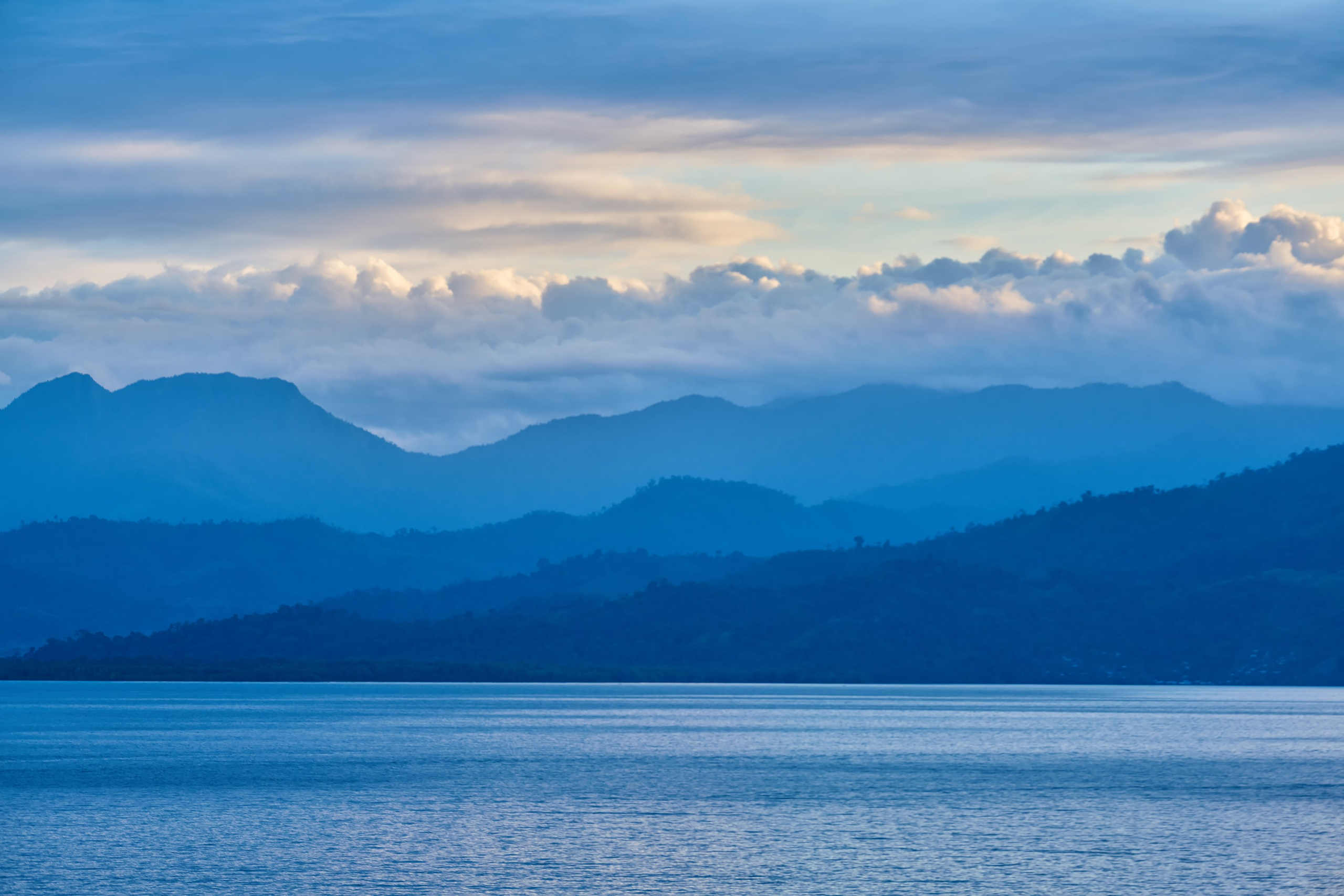 Берег, горы, океан, море, утро, вечер