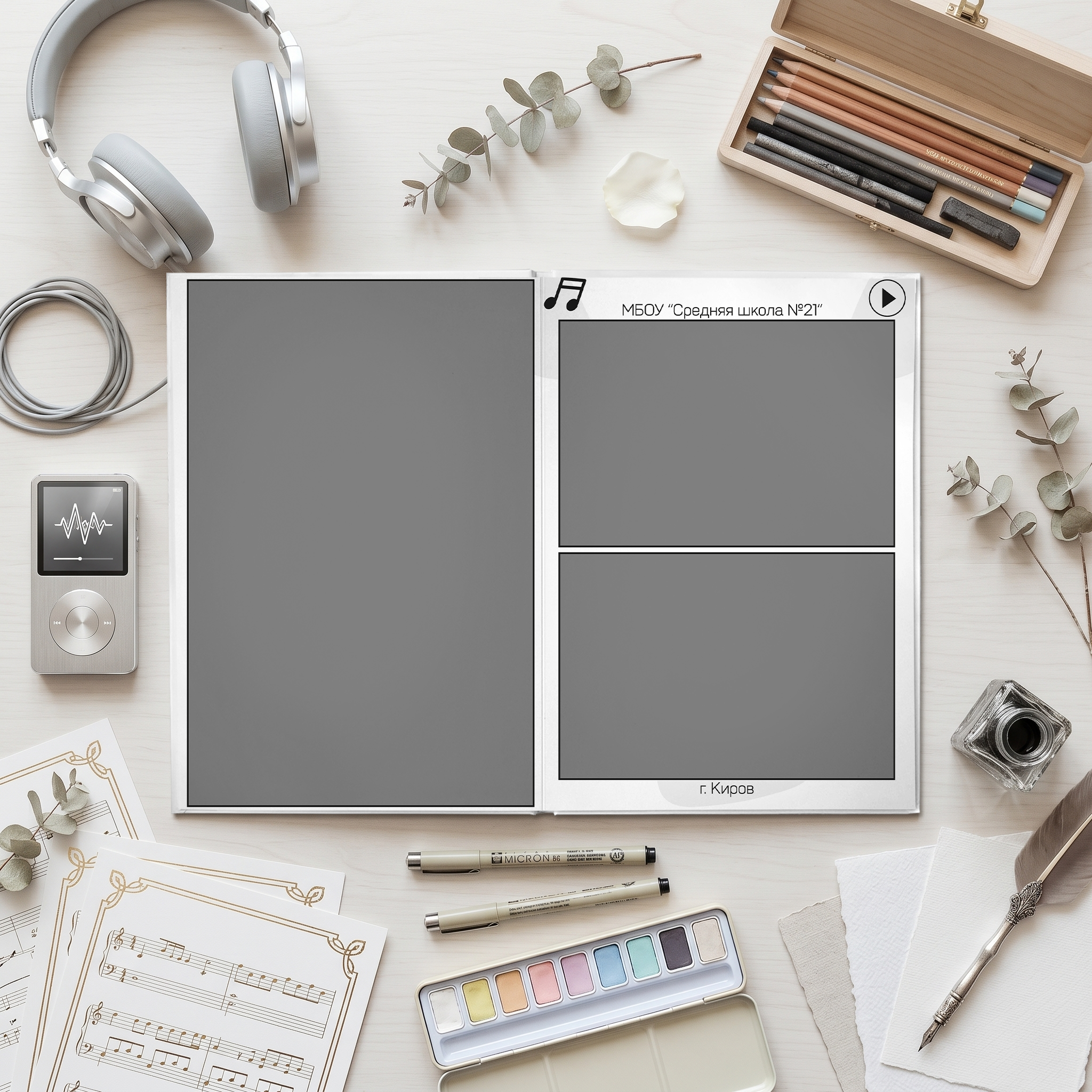 039 Music Player. Дизайны, psd шаблоны школьных и выпускных альбомов и обложек