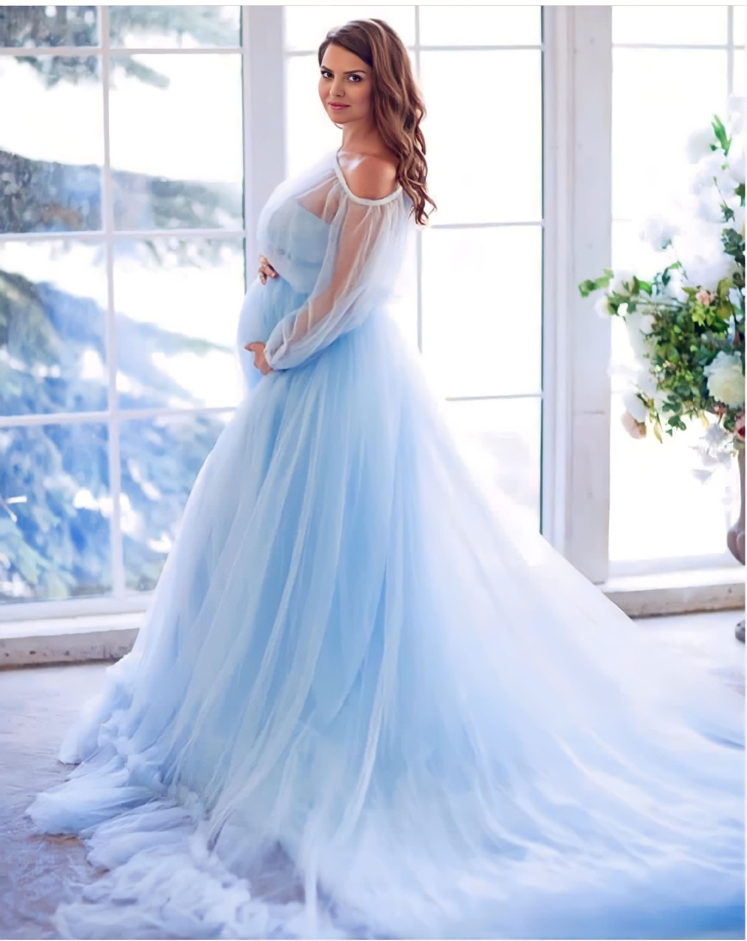 Фотосессия на зимнем байкале в голубом платье фототур с фотографом в платье